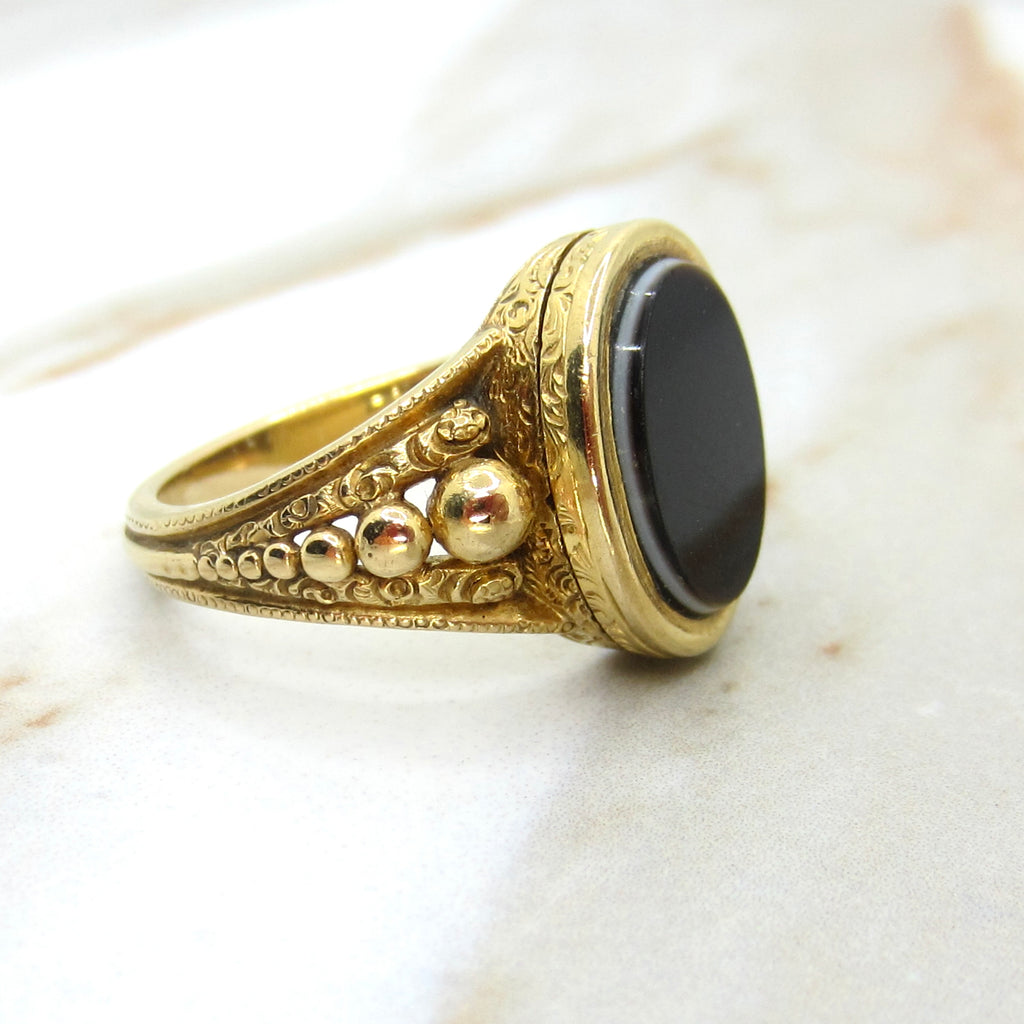 Antique Victorian 18k Gold Onyx Poison Locket Ring c.1880s