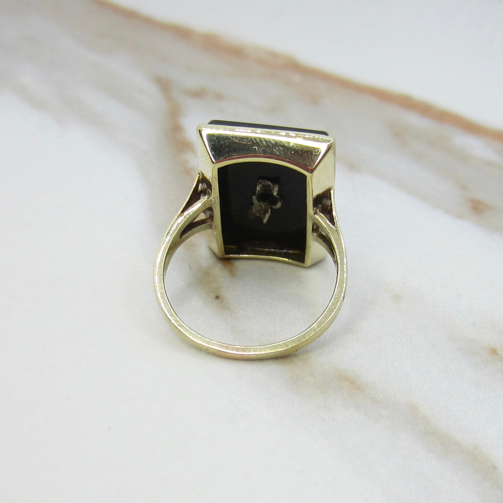 Antique 14k Gold Onyx and Diamond Rectangle Ring c.1920s