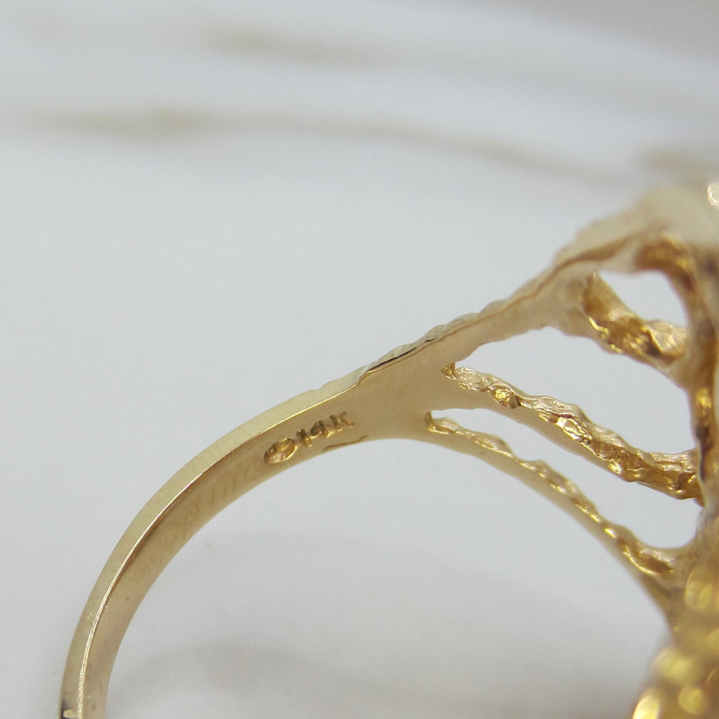 Vintage 14k Gold Brutalist Baroque Pearl and Diamond Ring c.1970s