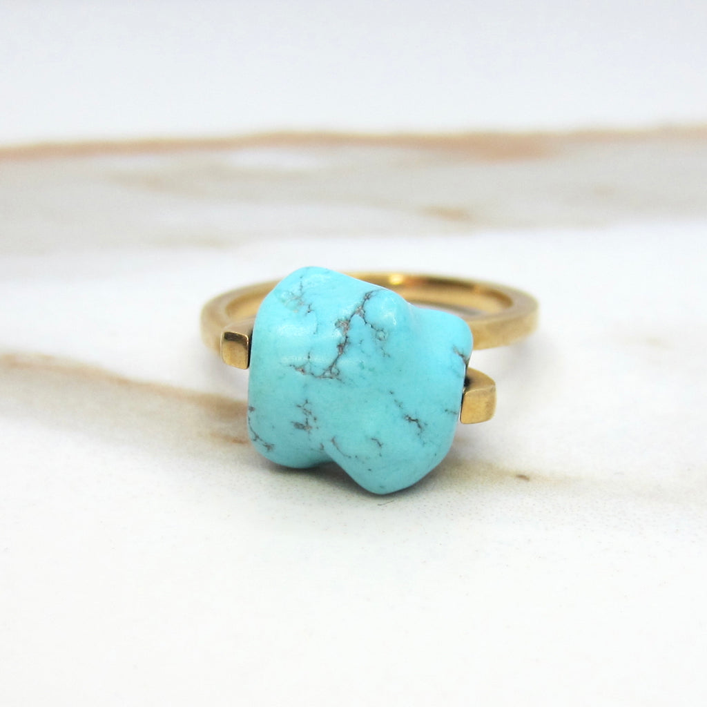 Vintage Modernist 18k Gold Turquoise Nugget Ring c.1970s