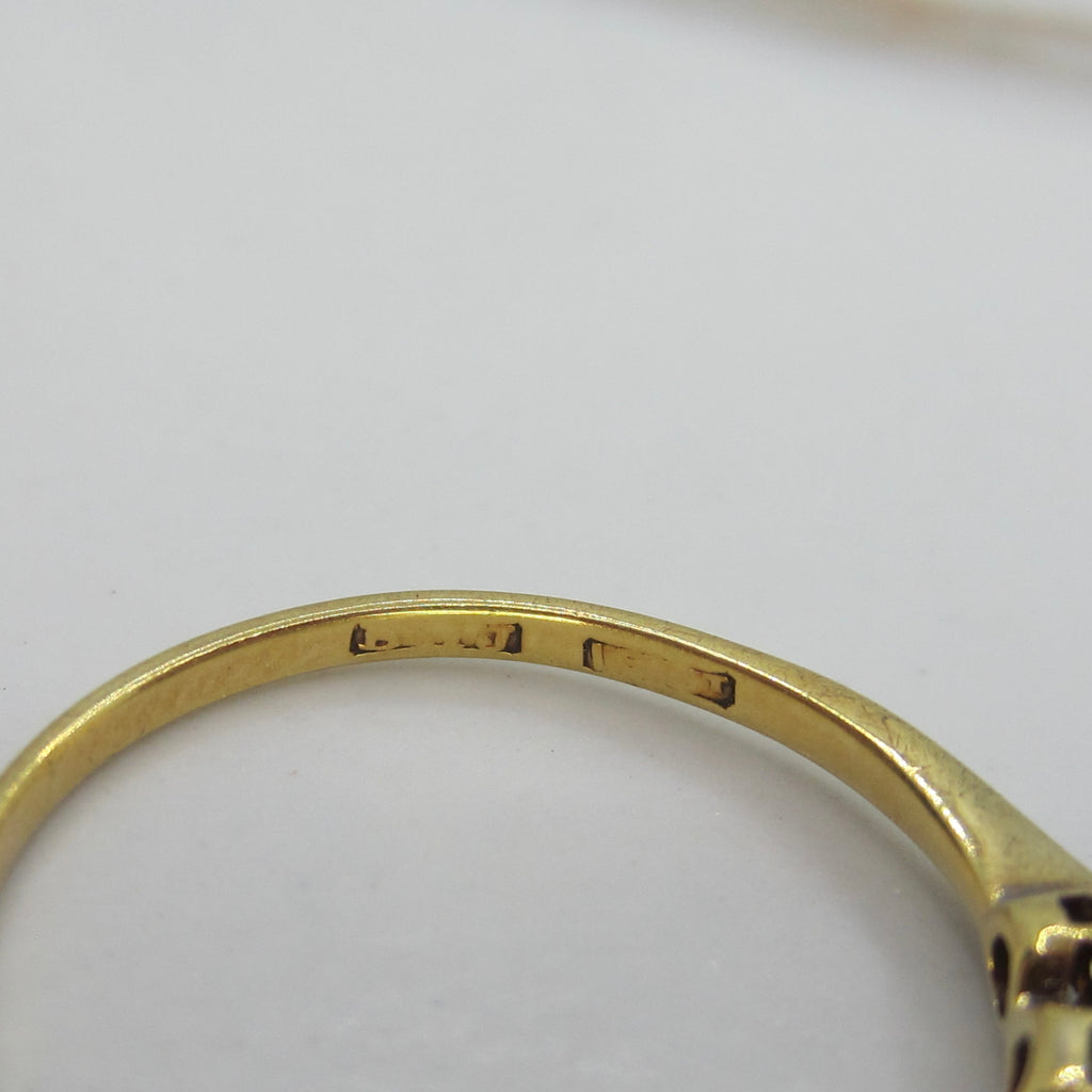 Antique Edwardian Old Mine Cut Diamond Three Stone Stacking Band Ring 18k Gold and Platinum c.1900