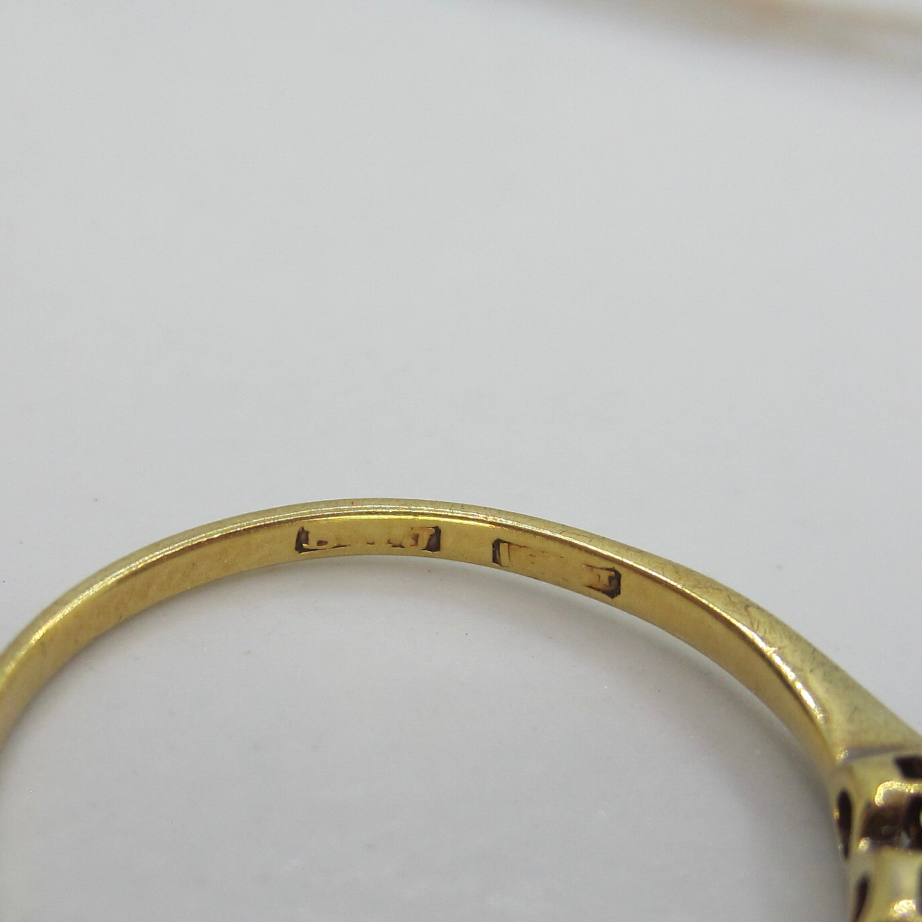 Antique Edwardian Old Mine Cut Diamond Three Stone Stacking Band Ring 18k Gold and Platinum c.1900
