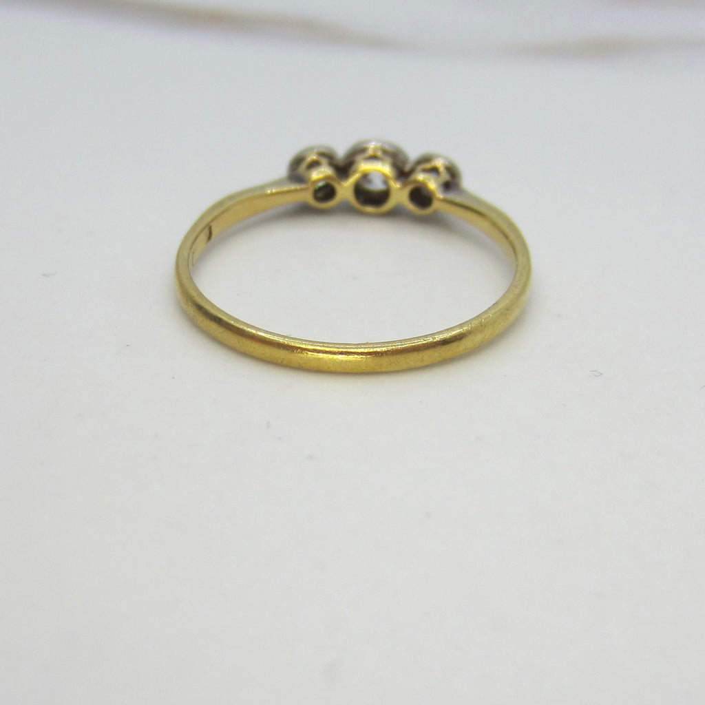 Antique Edwardian Old Mine Cut Diamond Three Stone Stacking Band Ring 18k Gold and Platinum c.1900