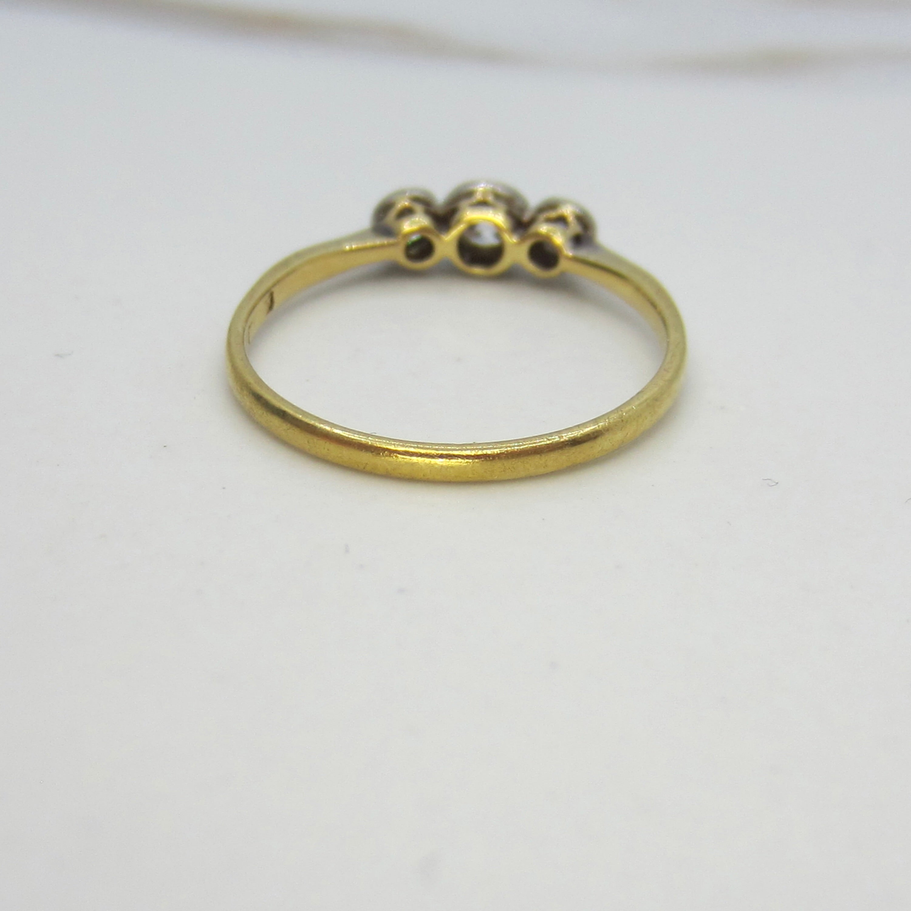 Antique Edwardian Old Mine Cut Diamond Three Stone Stacking Band Ring 18k Gold and Platinum c.1900