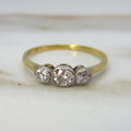 Antique Edwardian Old Mine Cut Diamond Three Stone Stacking Band Ring 18k Gold and Platinum c.1900