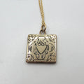 Antique Gold Filled Engraved Square Locket Necklace | Victorian Floral Heart Locket Pendant