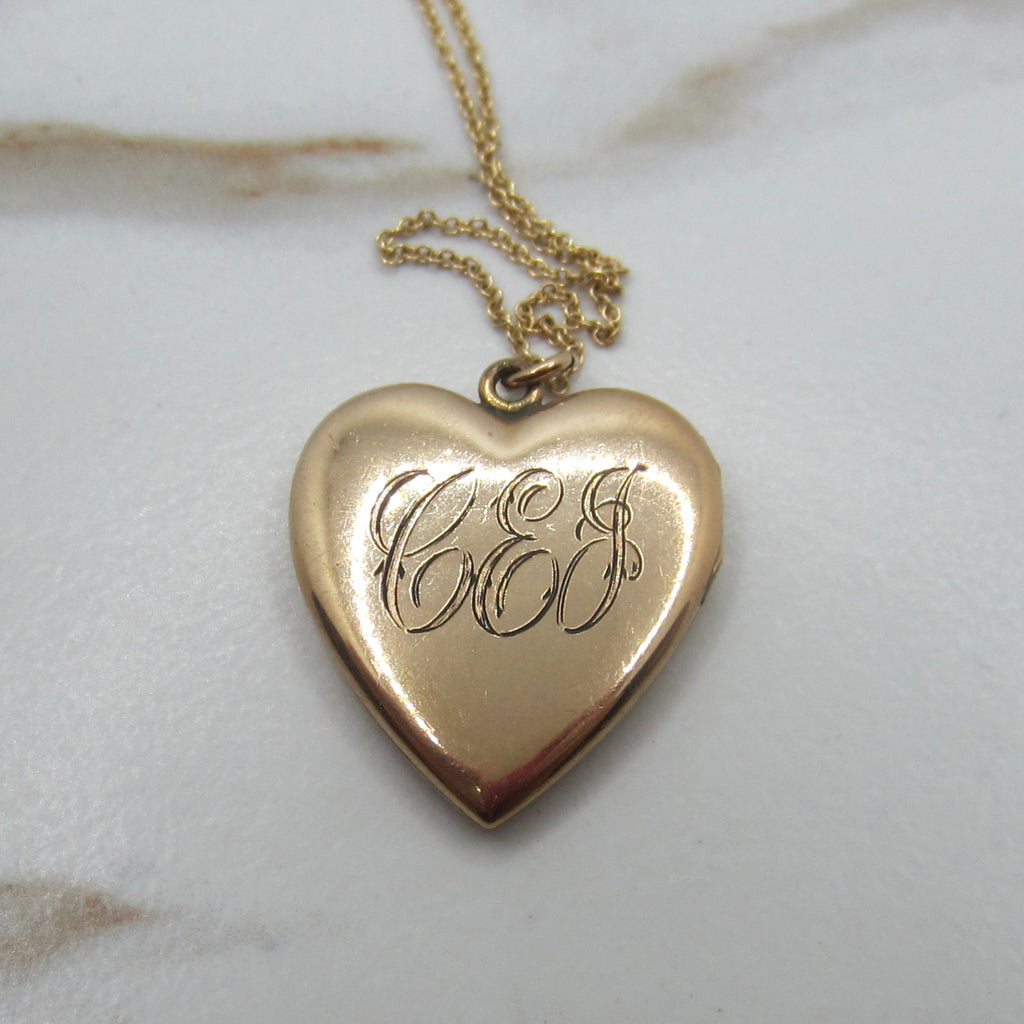 Antique Heart Locket / Large Edwardian Gold Filled Heart Locket With Initials c.1910