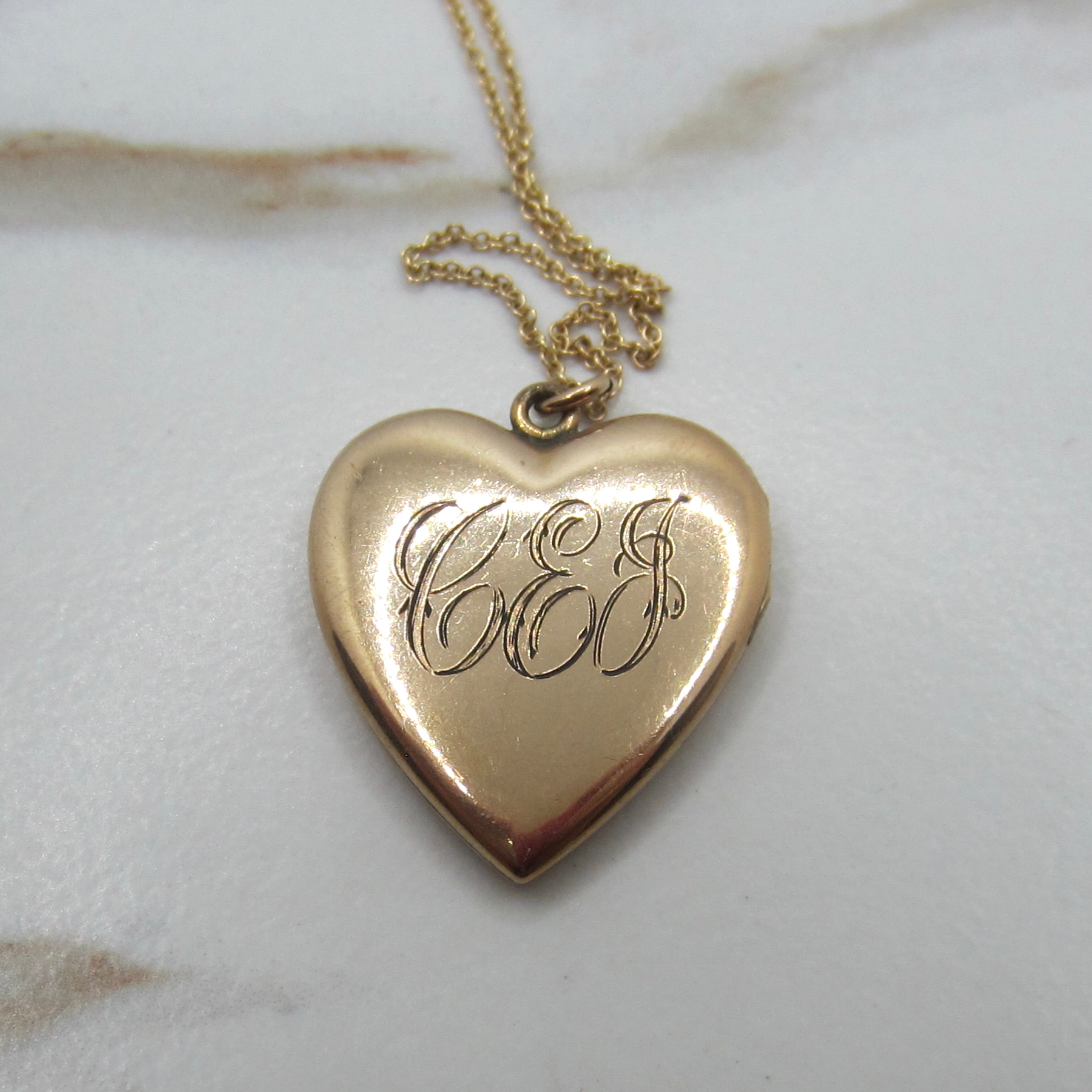 Antique Heart Locket / Large Edwardian Gold Filled Heart Locket With Initials c.1910