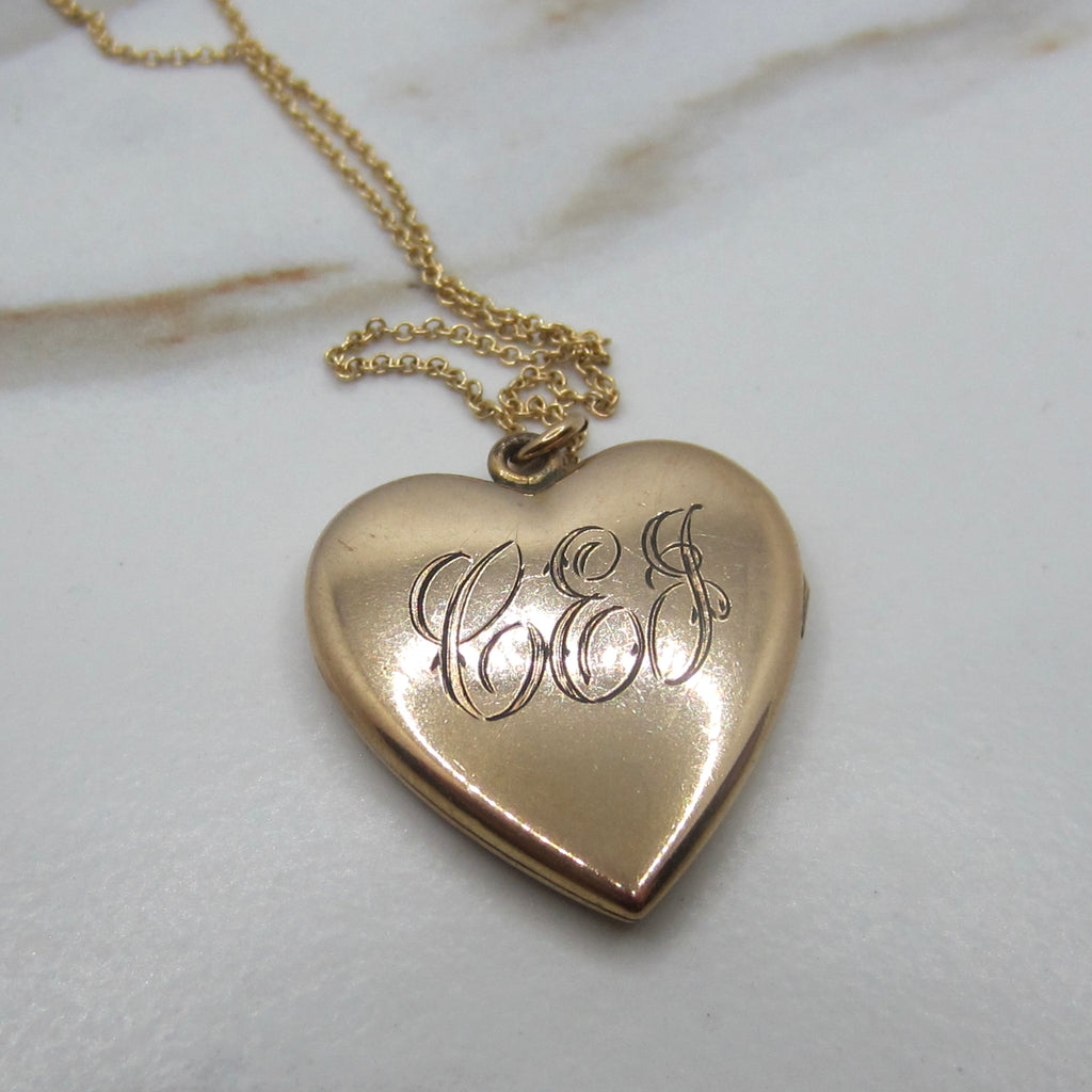 Antique Heart Locket / Large Edwardian Gold Filled Heart Locket With Initials c.1910