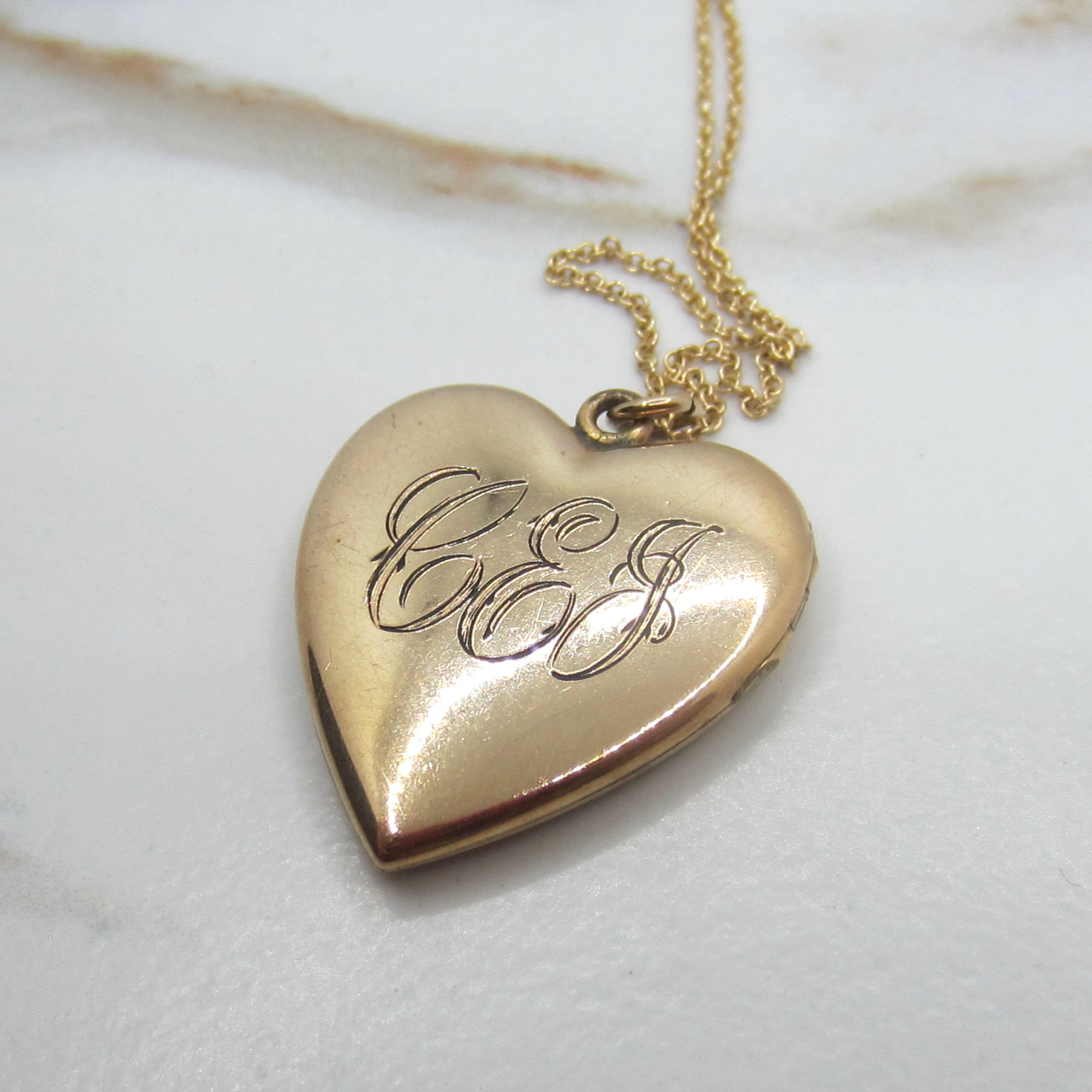 Antique Heart Locket / Large Edwardian Gold Filled Heart Locket With Initials c.1910