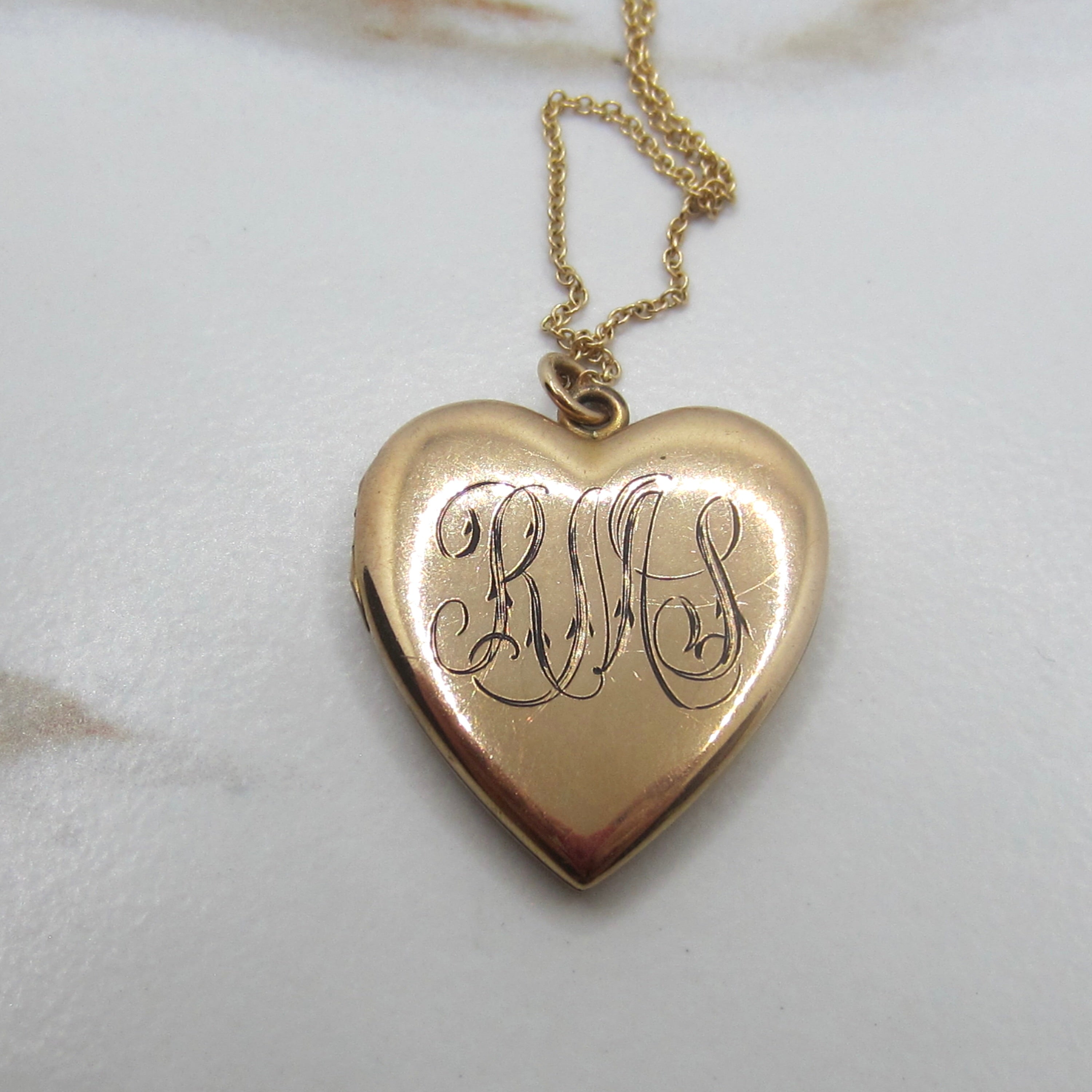 Antique Heart Locket / Large Edwardian Gold Filled Heart Locket With Initials c.1910