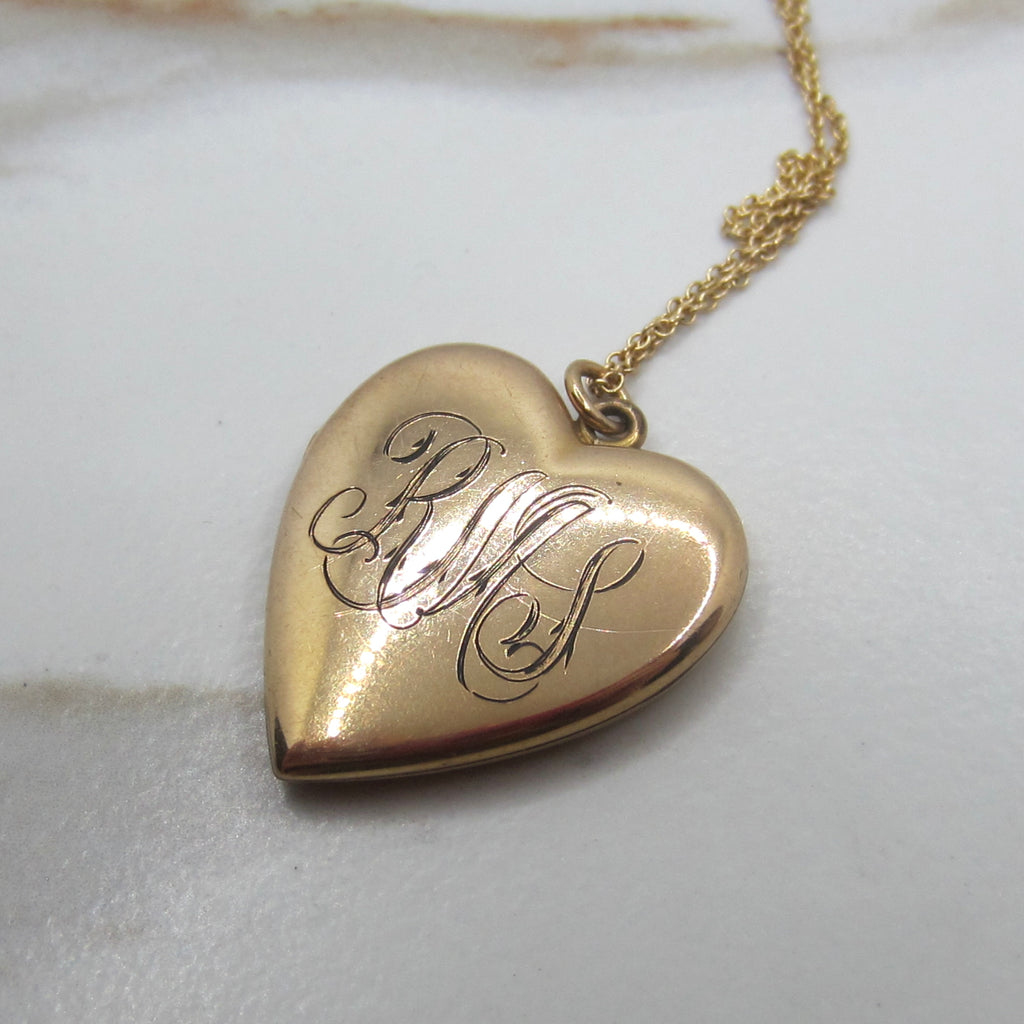 Antique Heart Locket / Large Edwardian Gold Filled Heart Locket With Initials c.1910
