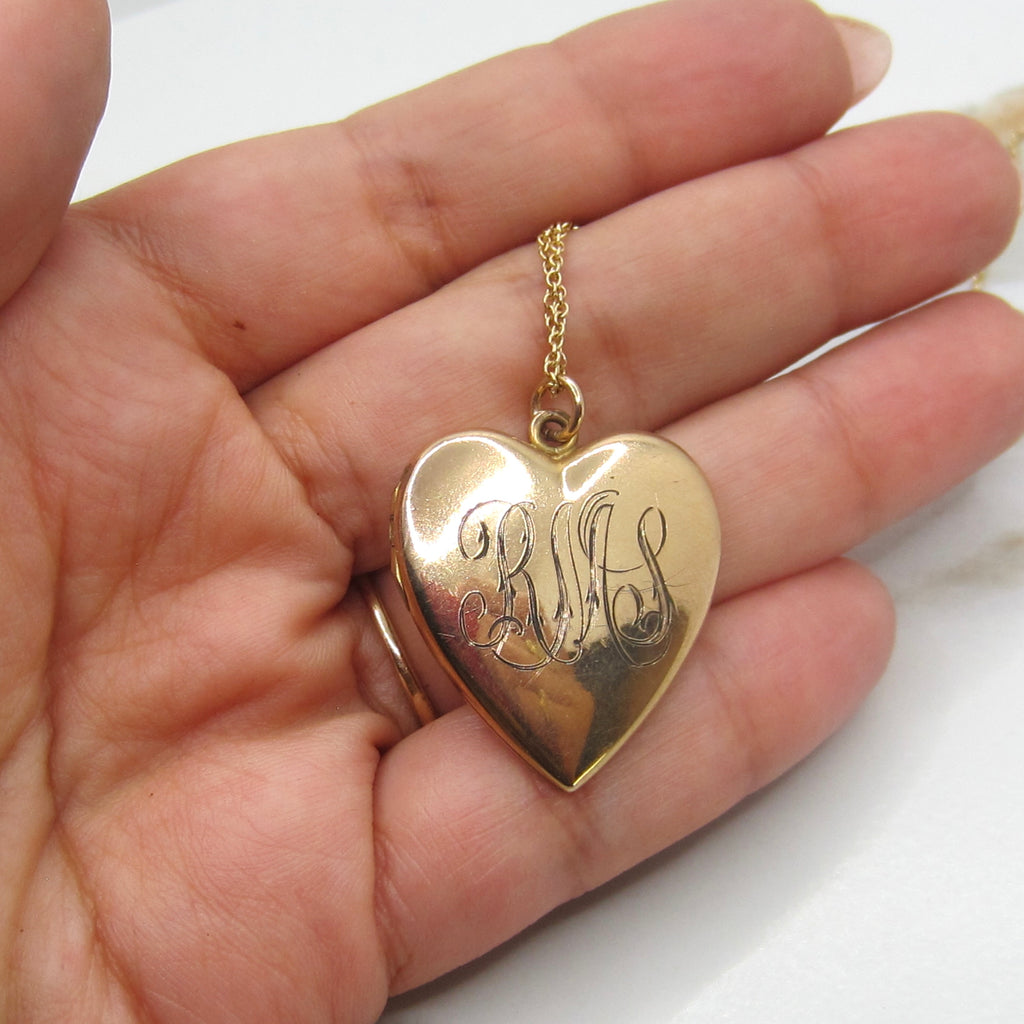 Antique Heart Locket / Large Edwardian Gold Filled Heart Locket With Initials c.1910