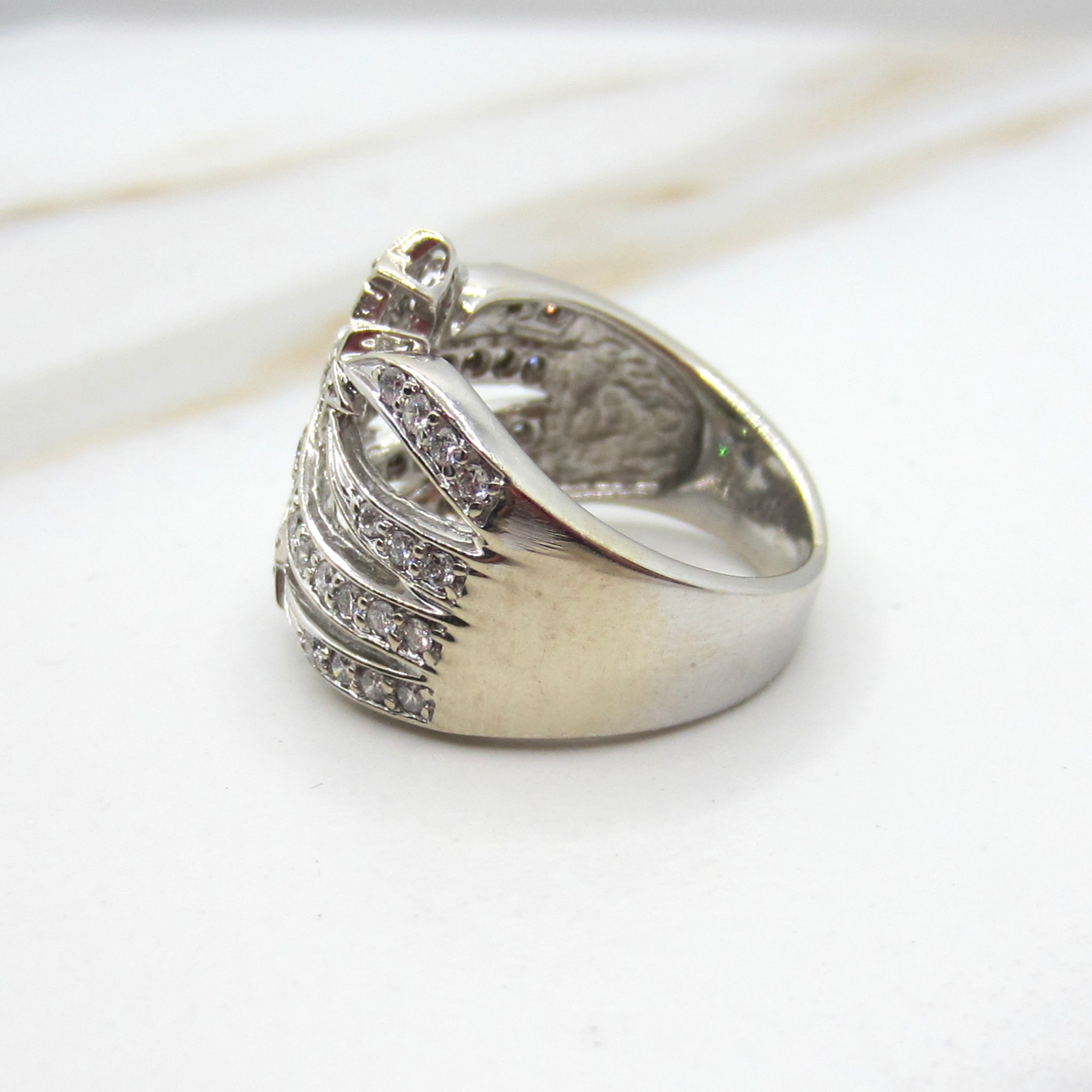 Vintage 14k White Gold Natural Diamond Shooting Star Ring Celestial Jewelry c.1980s