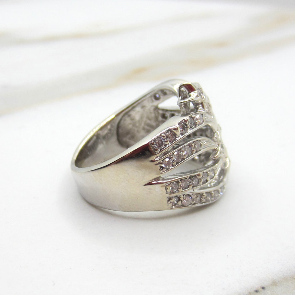 Vintage 14k White Gold Natural Diamond Shooting Star Ring Celestial Jewelry c.1980s