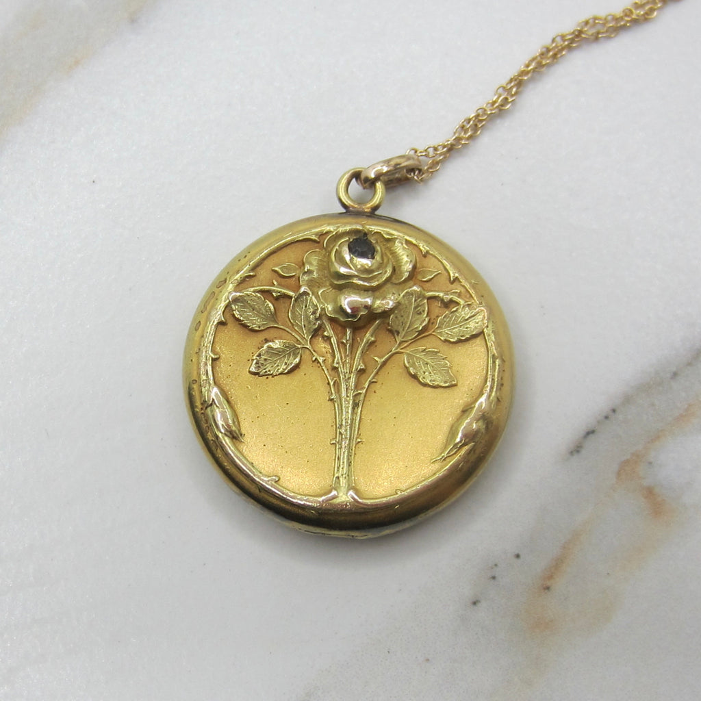 Antique Edwardian Gold Filled Rose Locket With Paste Stone c.1901