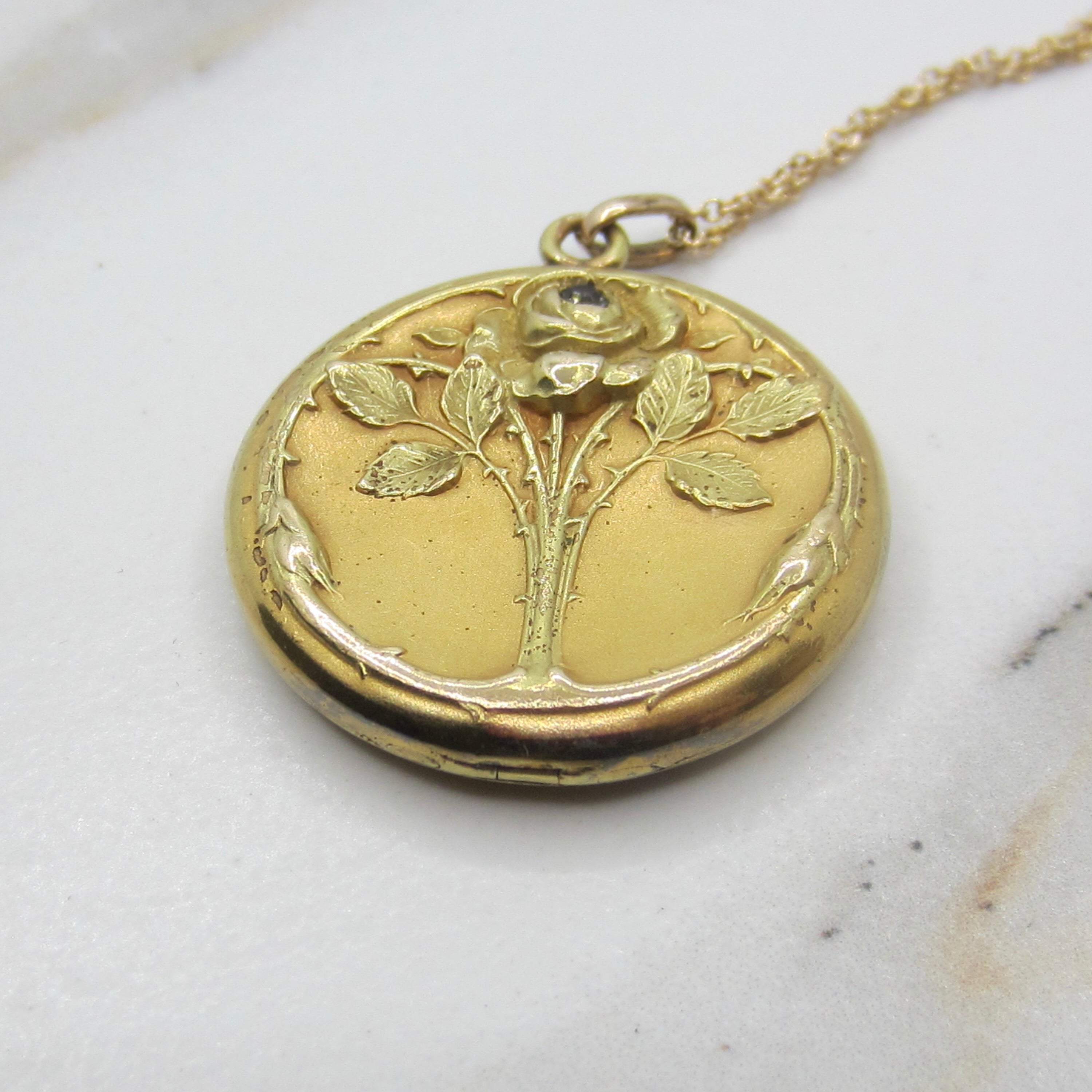 Antique Edwardian Gold Filled Rose Locket With Paste Stone c.1901