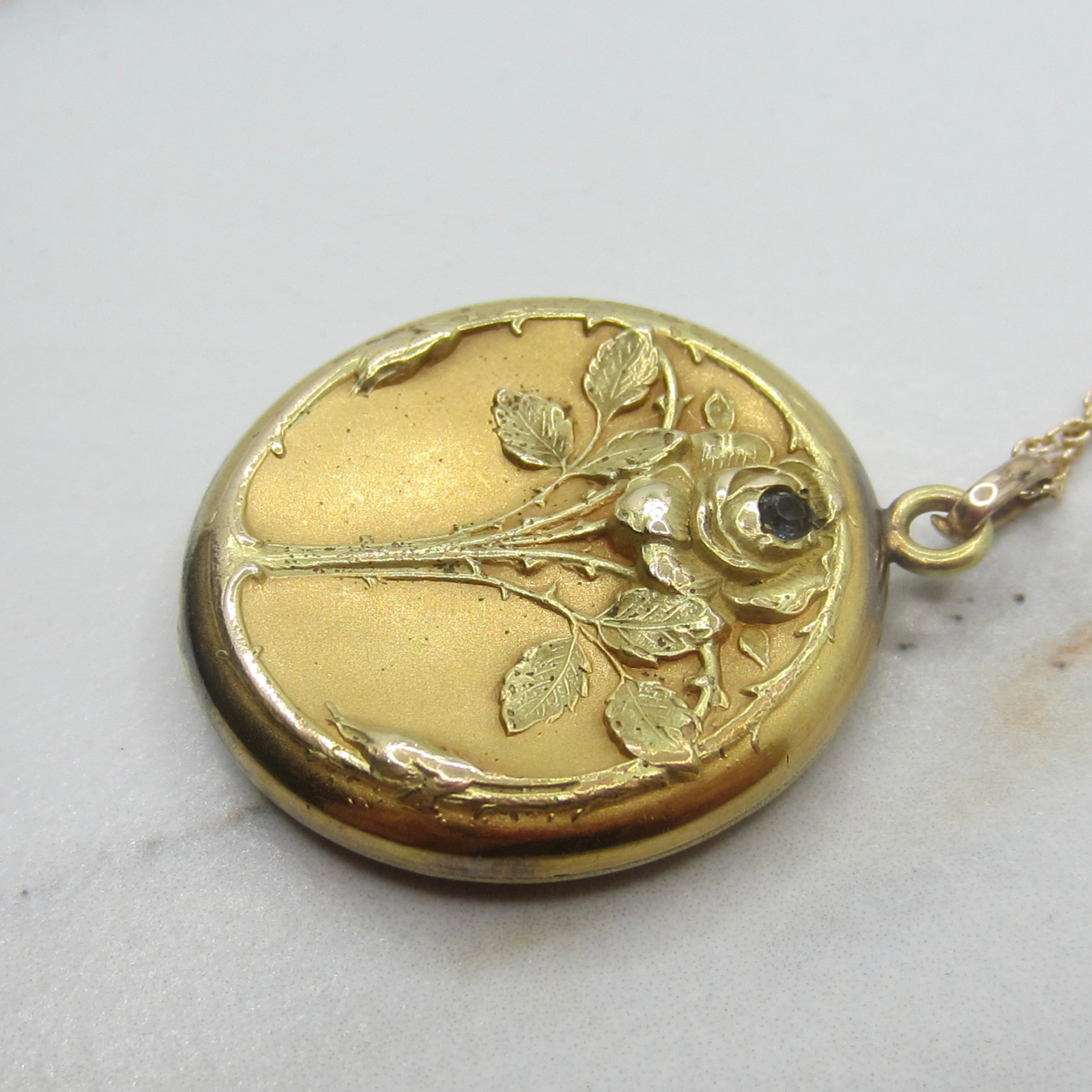 Antique Edwardian Gold Filled Rose Locket With Paste Stone c.1901