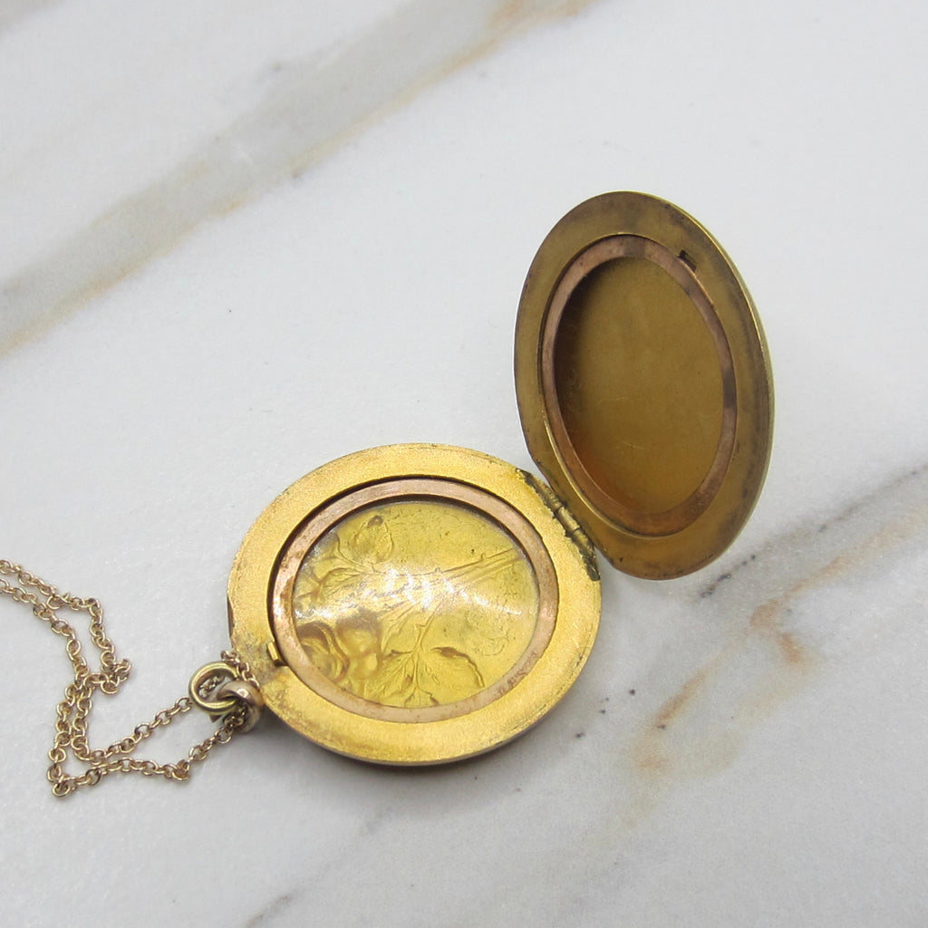 Antique Edwardian Gold Filled Rose Locket With Paste Stone c.1901