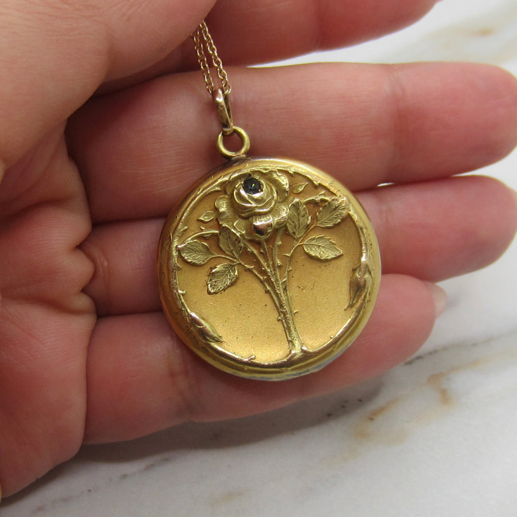 Antique Edwardian Gold Filled Rose Locket With Paste Stone c.1901