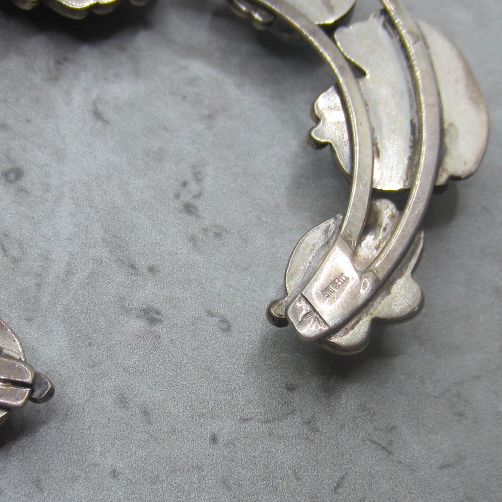 Vintage Navajo Sterling Silver Turquoise Squash Blossom Necklace, Circa 1970s