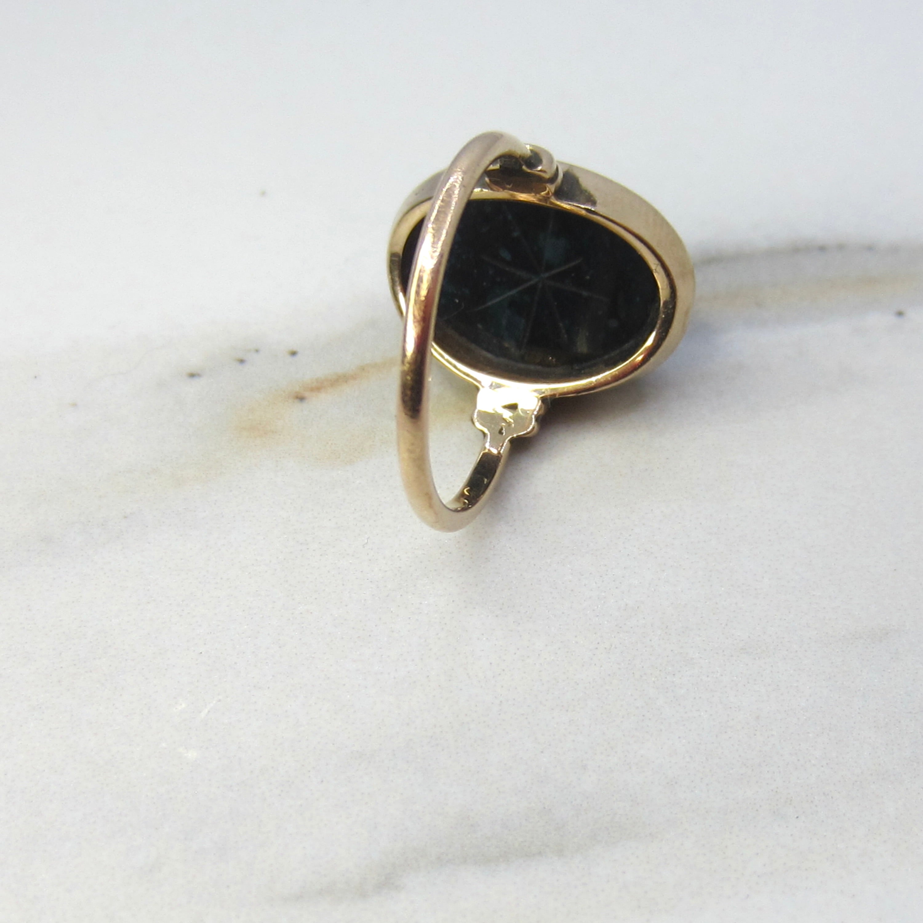 Vintage 14k Gold Egyptian Revival Carved Lazulite Scarab Ring c.1970s