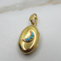Antique Victorian 14k Gold and Turquoise Crescent Moon Locket c.1890s