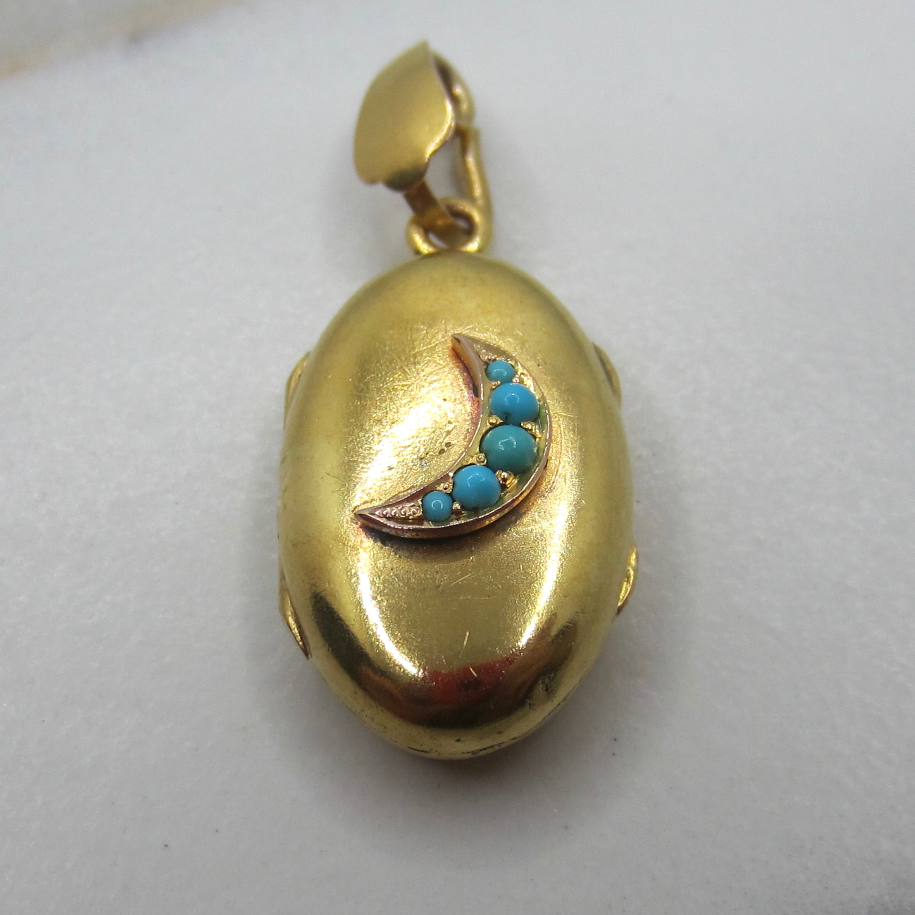 Antique Victorian 14k Gold and Turquoise Crescent Moon Locket c.1890s