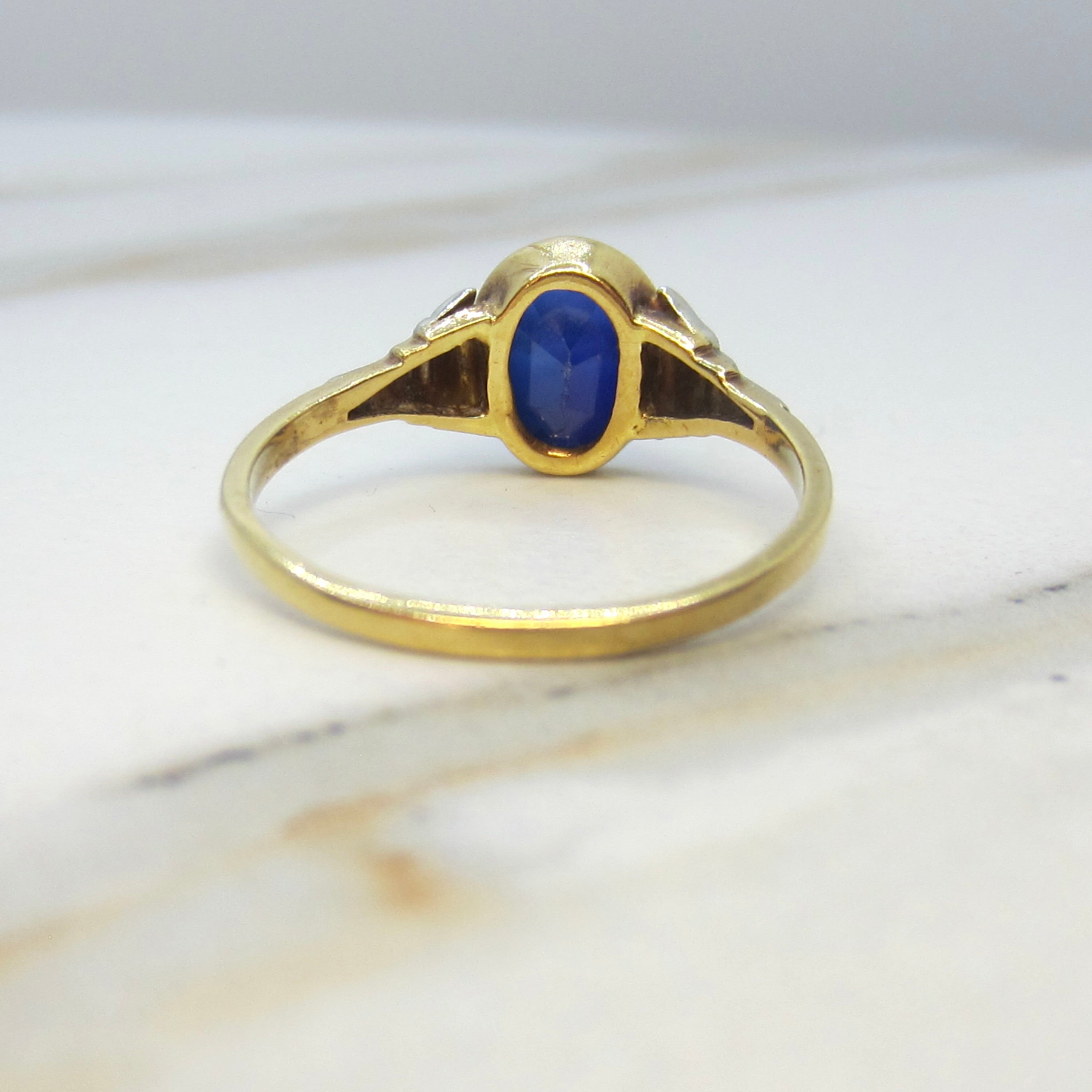 Vintage Art Deco 18k Gold Lab Sapphire Ring c.1930s