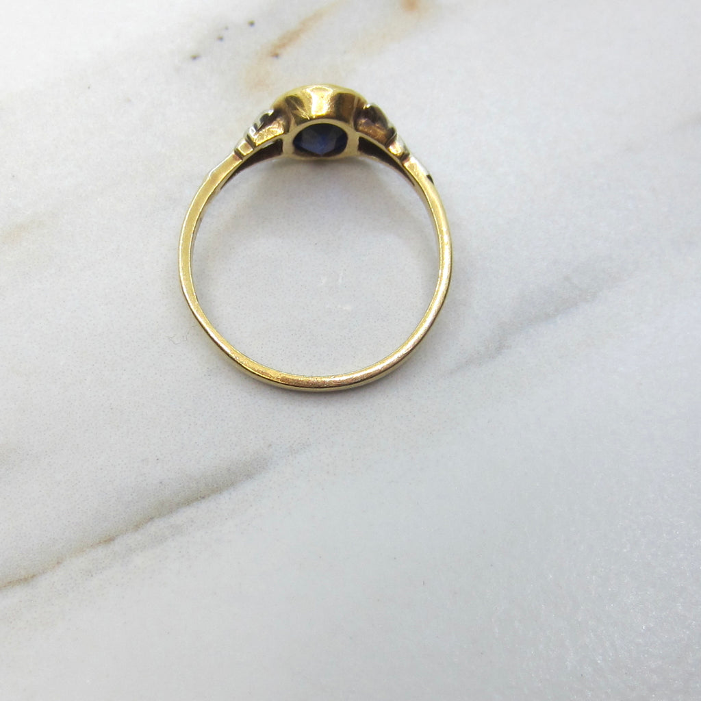 Vintage Art Deco 18k Gold Lab Sapphire Ring c.1930s