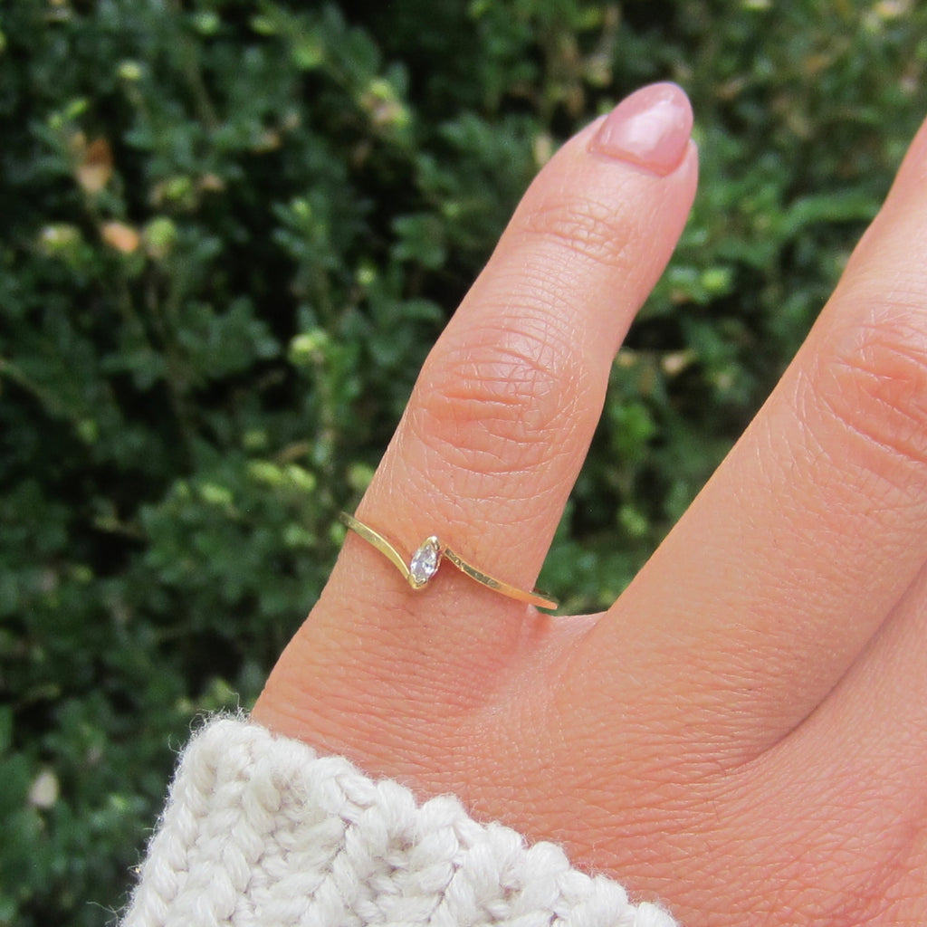 Vintage 14k Gold Modernist Marquise Diamond Ring c.1970s