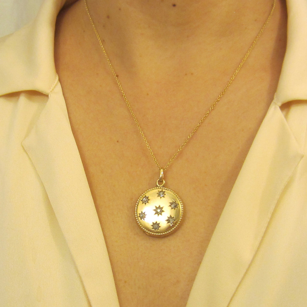 Antique Victorian 14k Gold Locket with Old Mine Cut Diamonds c.1900
