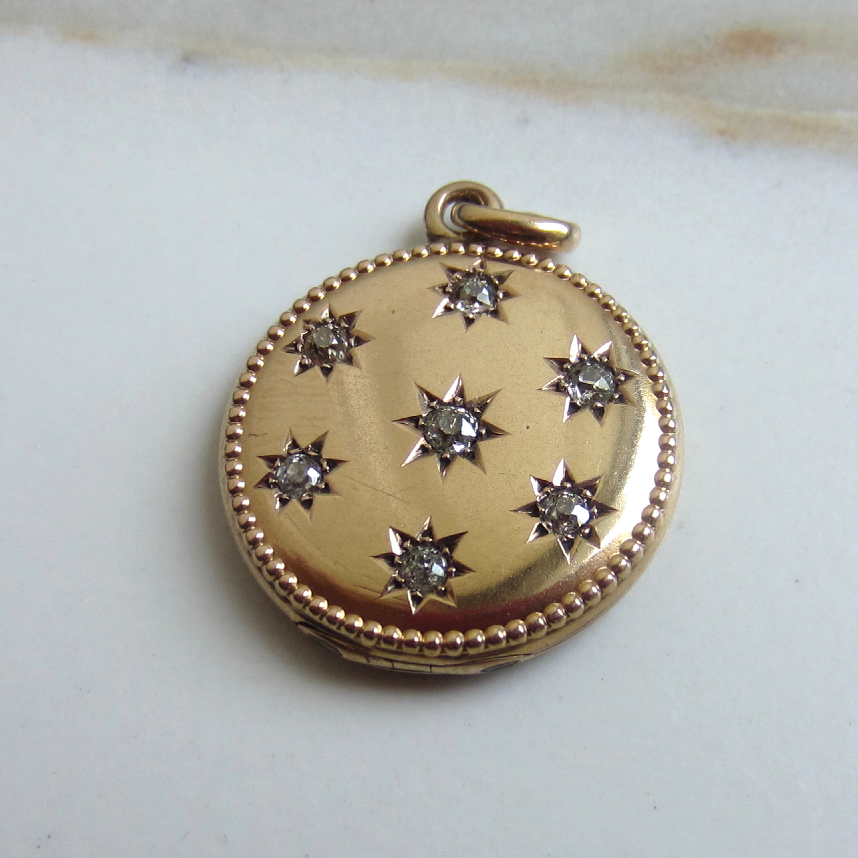 Antique Victorian 14k Gold Locket with Old Mine Cut Diamonds c.1900