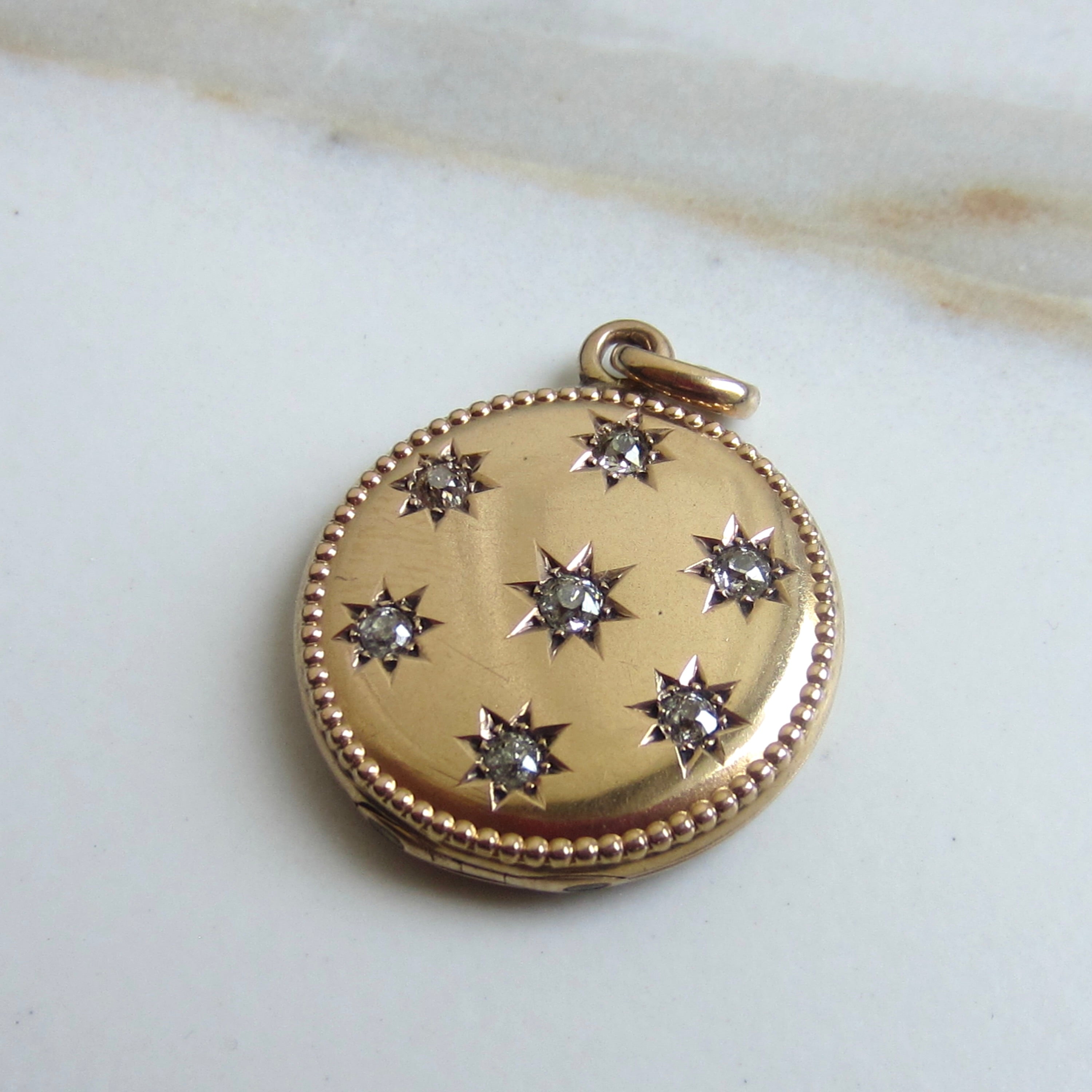 Antique Victorian 14k Gold Locket with Old Mine Cut Diamonds c.1900