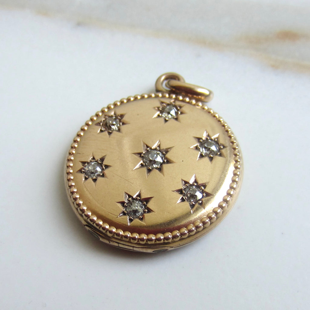 Antique Victorian 14k Gold Locket with Old Mine Cut Diamonds c.1900