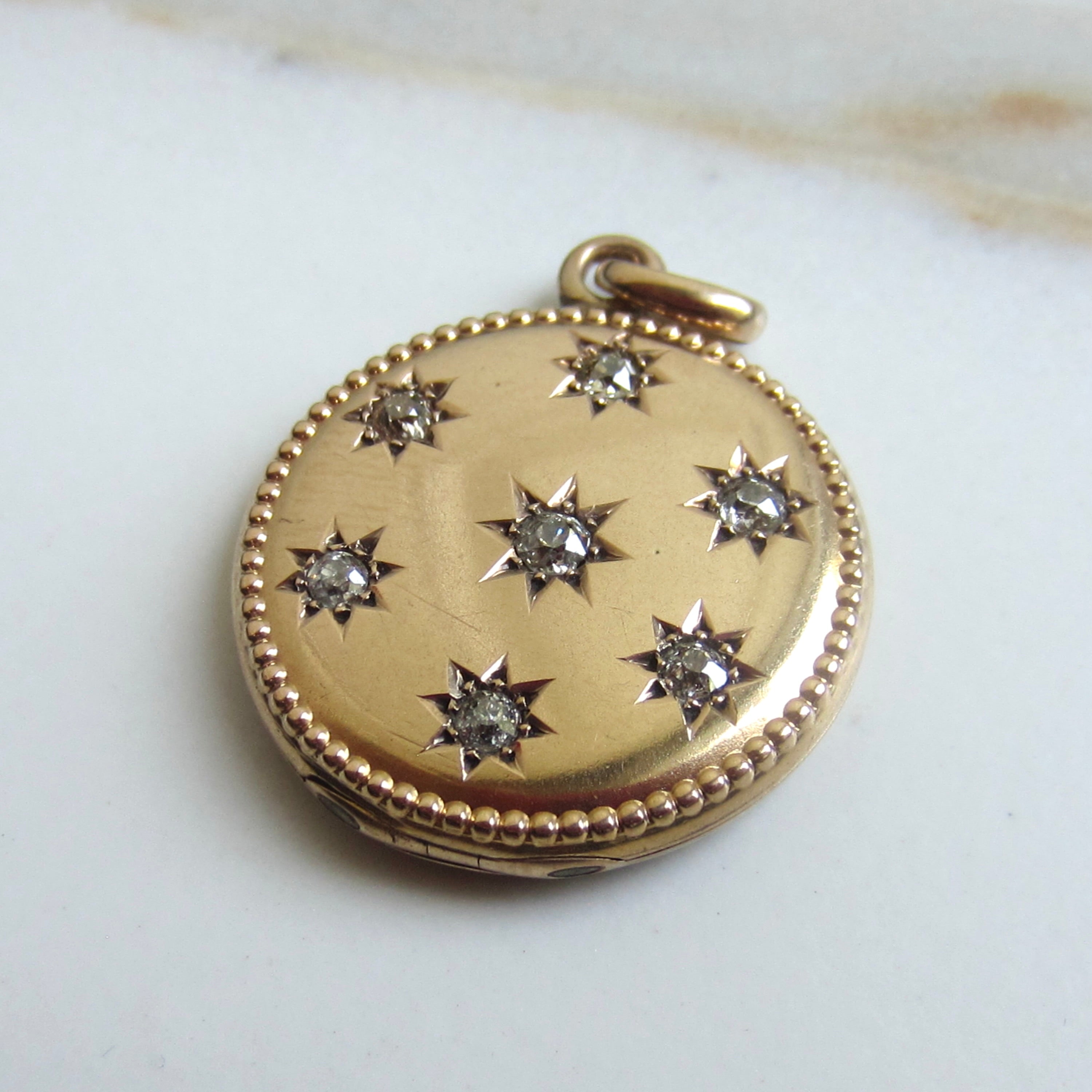Antique Victorian 14k Gold Locket with Old Mine Cut Diamonds c.1900