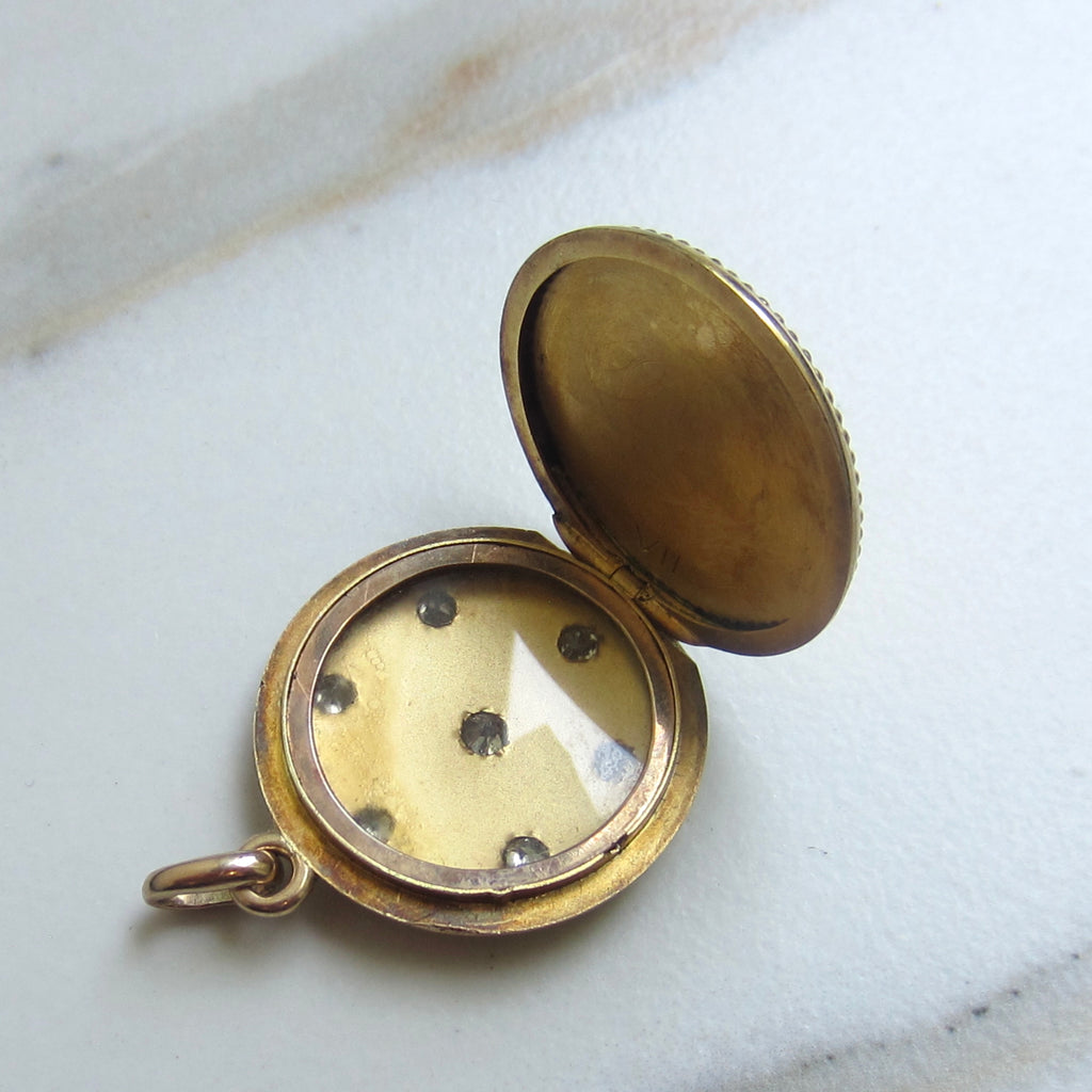 Antique Victorian 14k Gold Locket with Old Mine Cut Diamonds c.1900