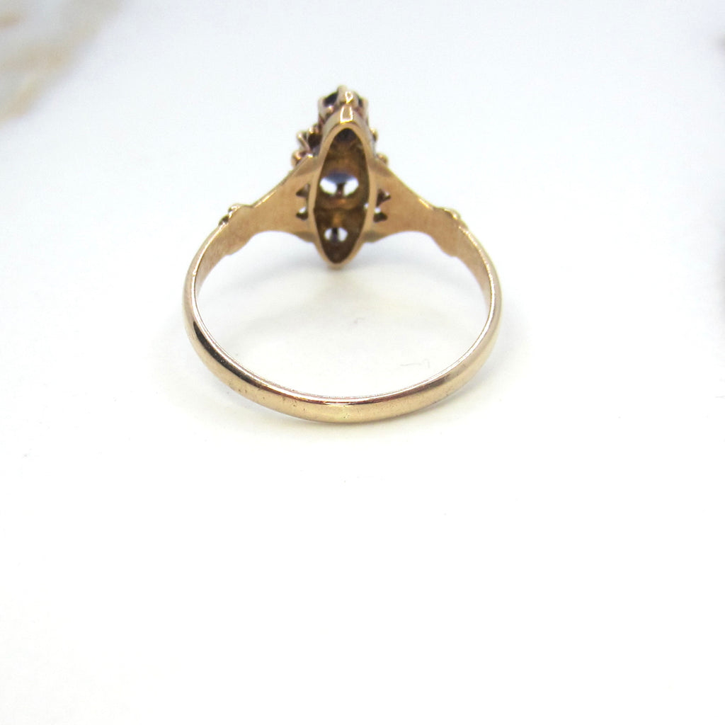Antique Victorian 14k Gold Natural Sapphire Three Stone Ring c.1890s