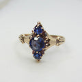 Antique Victorian 14k Gold Natural Sapphire Three Stone Ring c.1890s