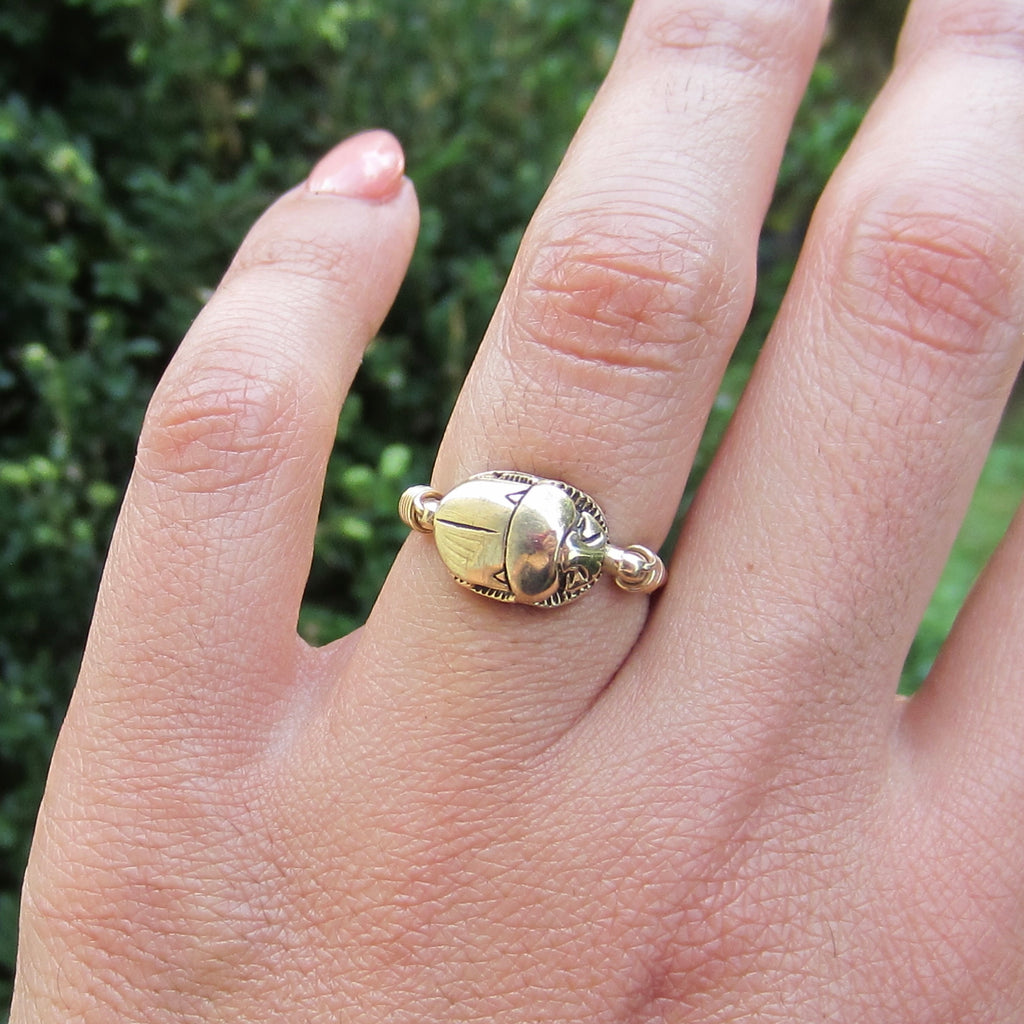Vintage 14k Gold Egyptian Revival Scarab Spinner Flip Ring