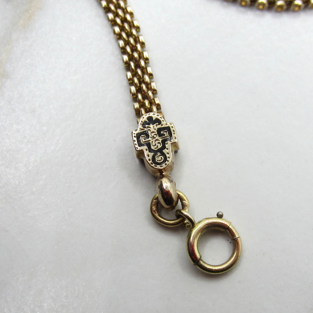 Antique Victorian 14K Gold Black Enamel Woven Chain Necklace c.1880s