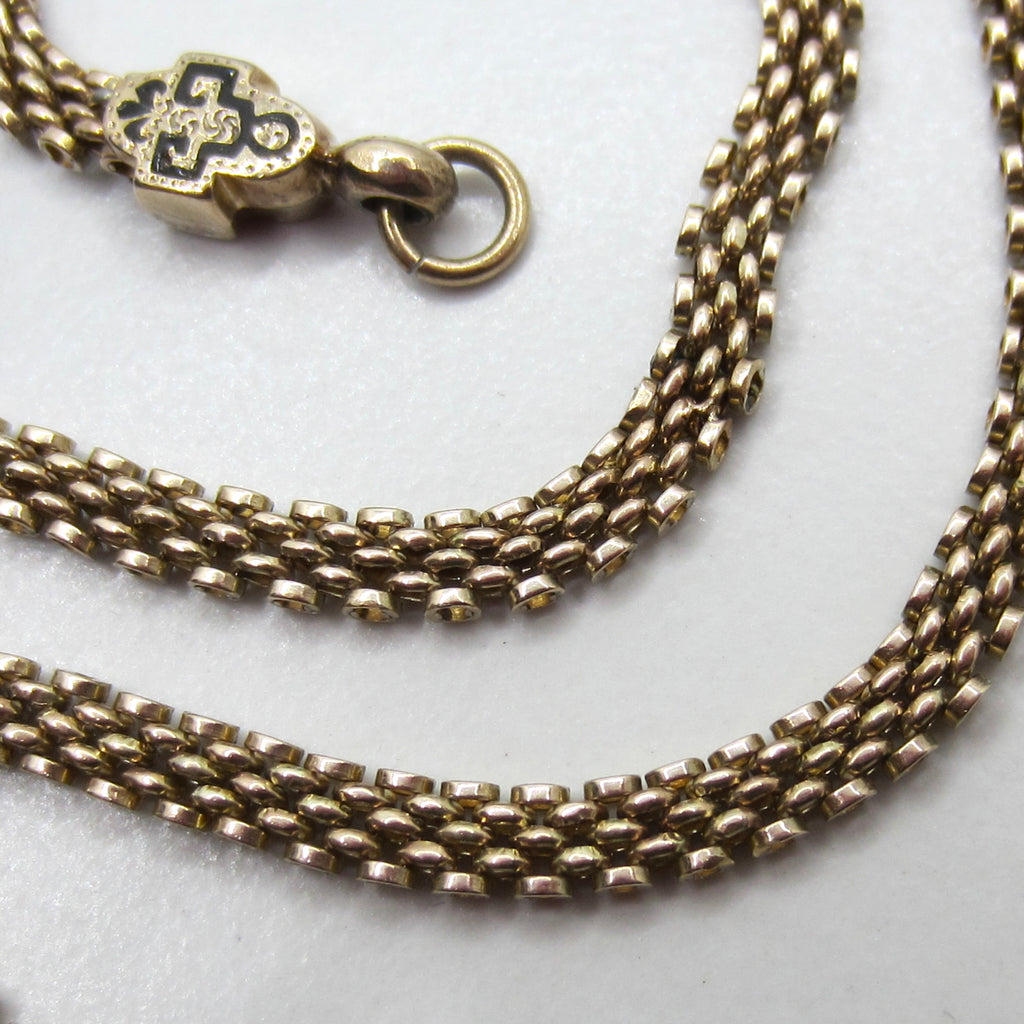 Antique Victorian 14K Gold Black Enamel Woven Chain Necklace c.1880s