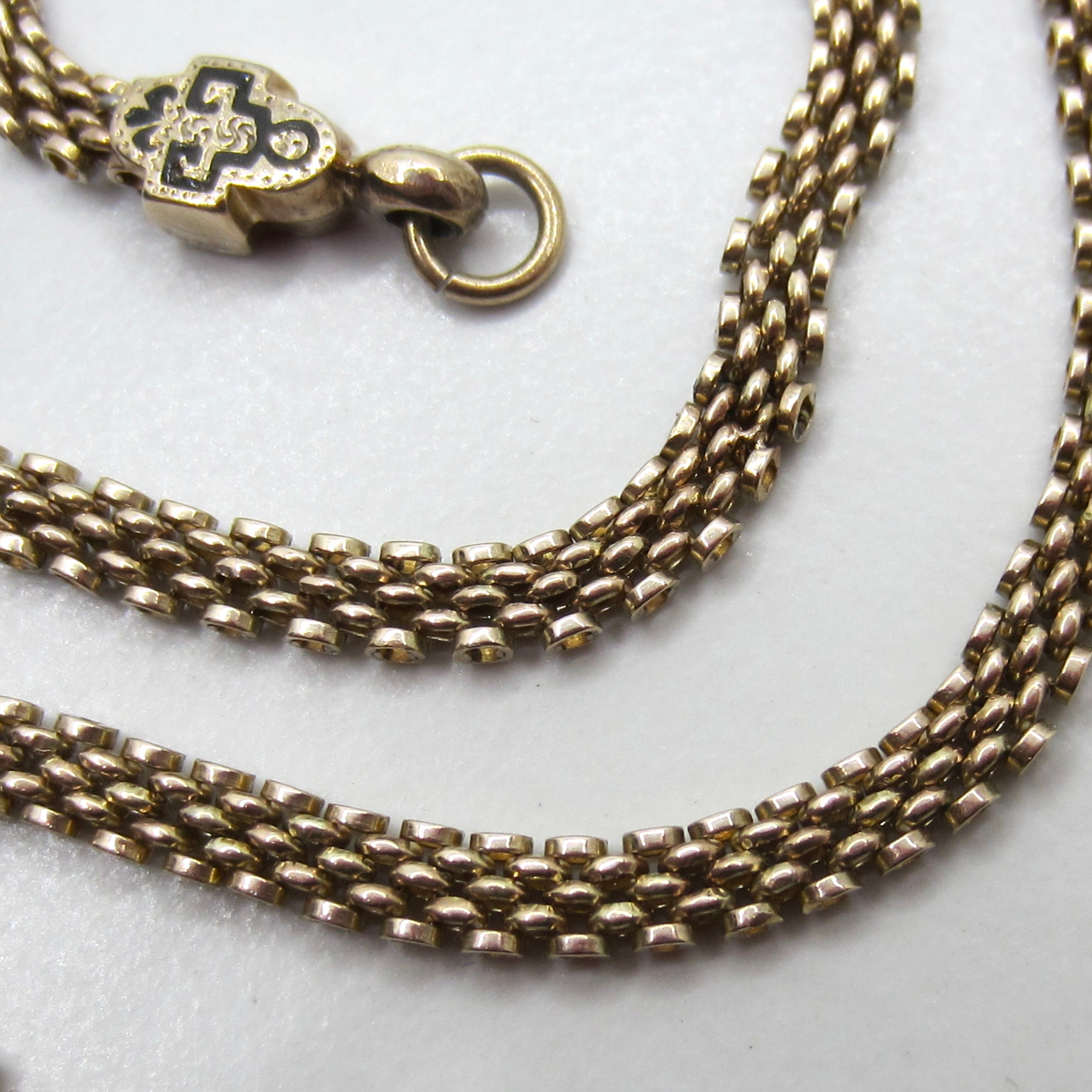 Antique Victorian 14K Gold Black Enamel Woven Chain Necklace c.1880s