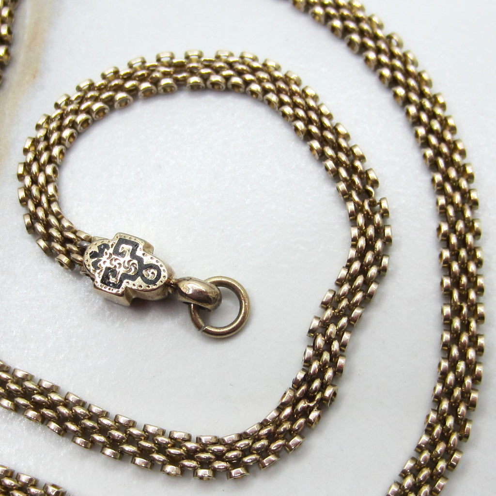 Antique Victorian 14K Gold Black Enamel Woven Chain Necklace c.1880s