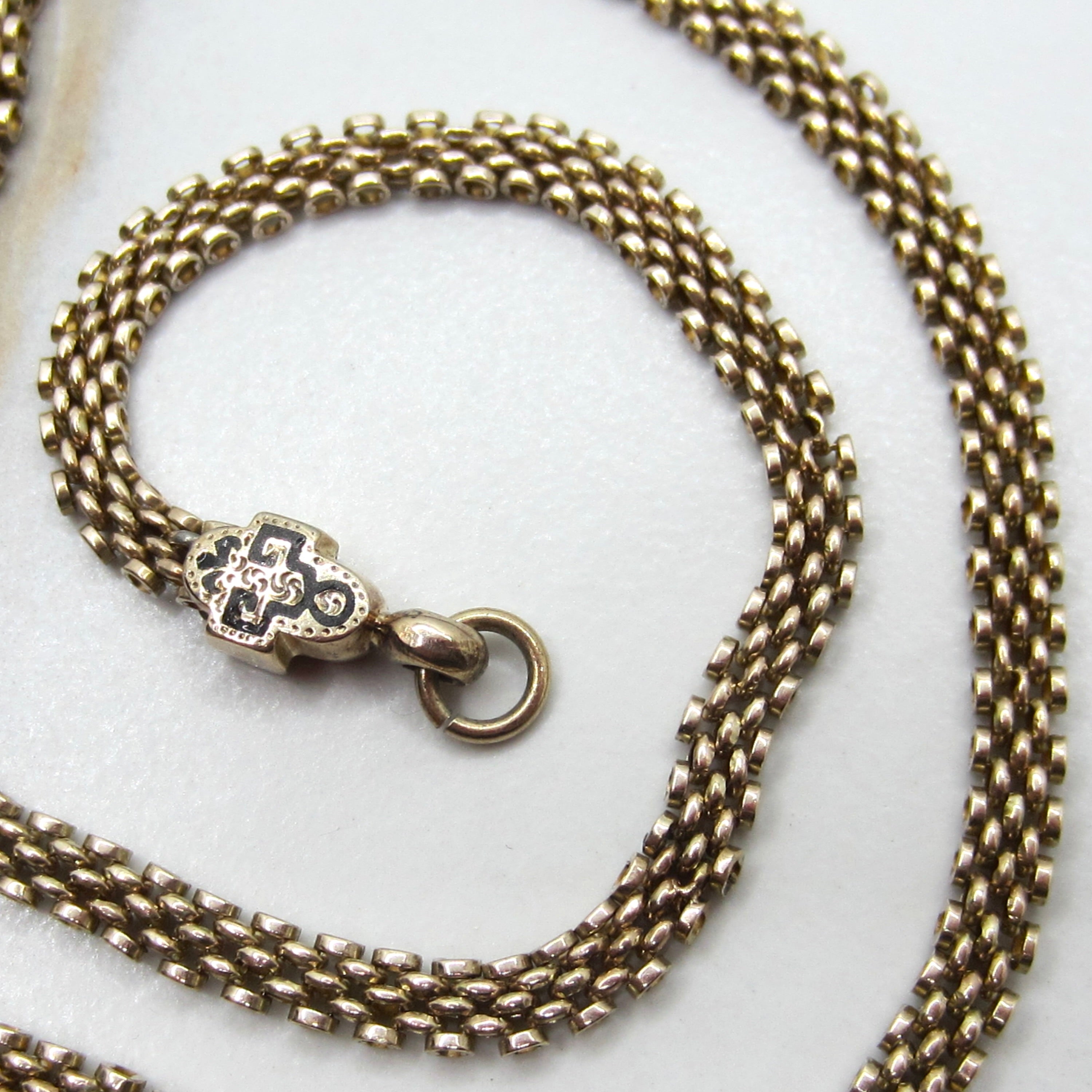 Antique Victorian 14K Gold Black Enamel Woven Chain Necklace c.1880s