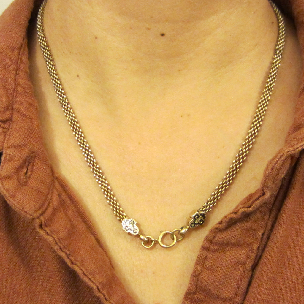 Antique Victorian 14K Gold Black Enamel Woven Chain Necklace c.1880s