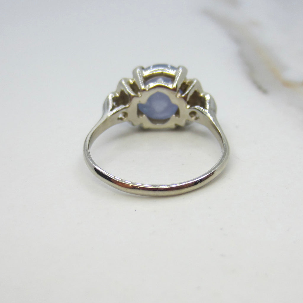 Vintage 14k White Gold Natural Star Sapphire and Diamond Ring c.1940s