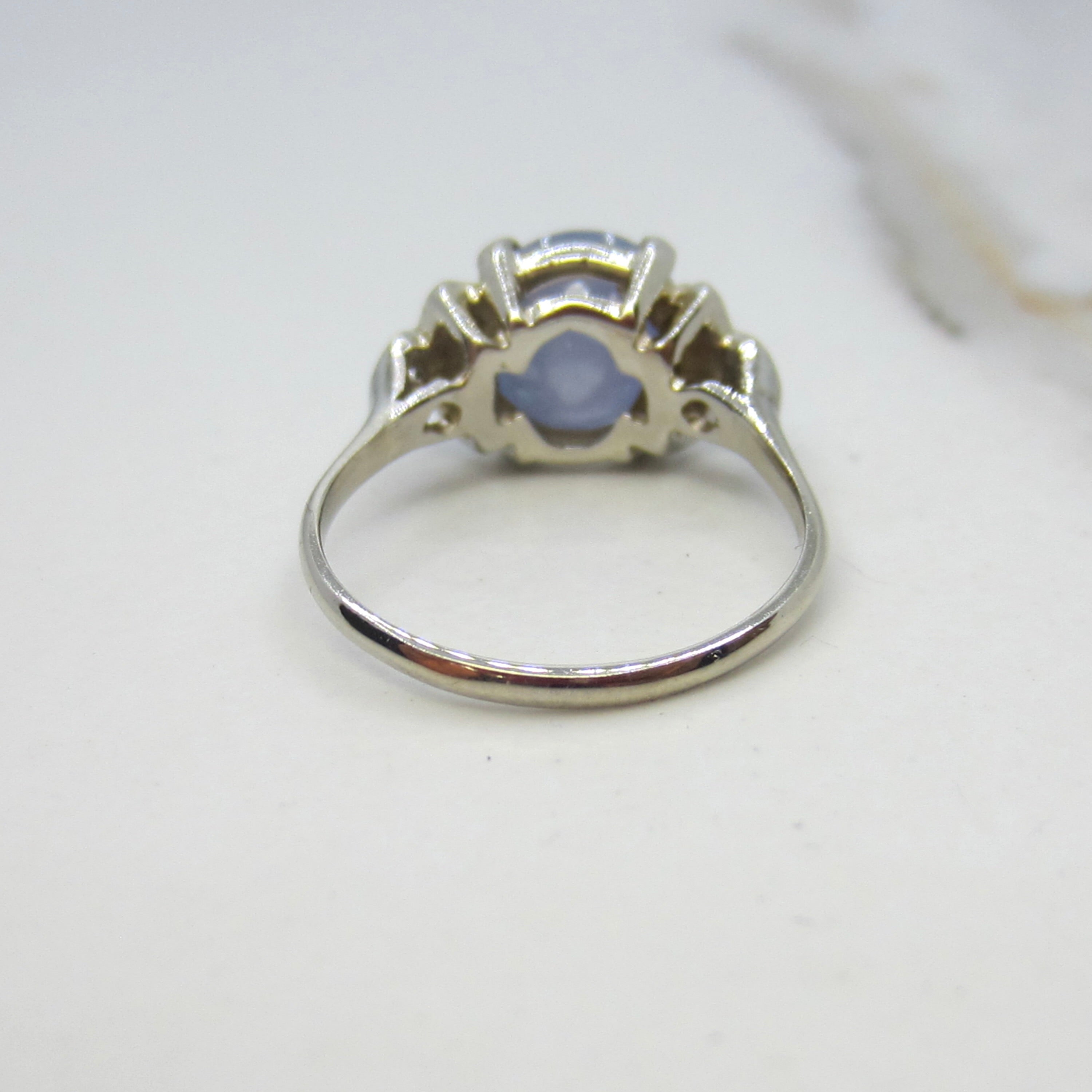 Vintage 14k White Gold Natural Star Sapphire and Diamond Ring c.1940s