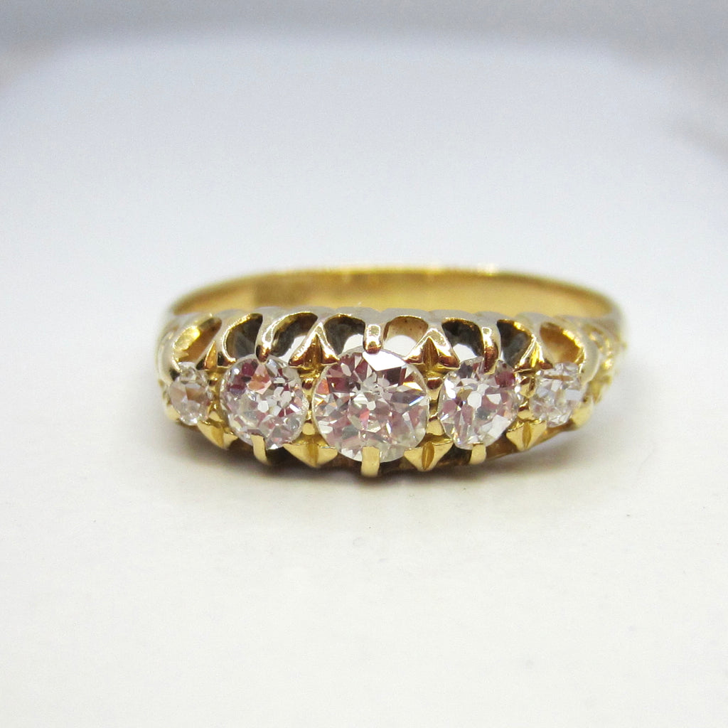 Antique 18k Gold .80ct Old European Cut Diamond Five Stone Band c.1900