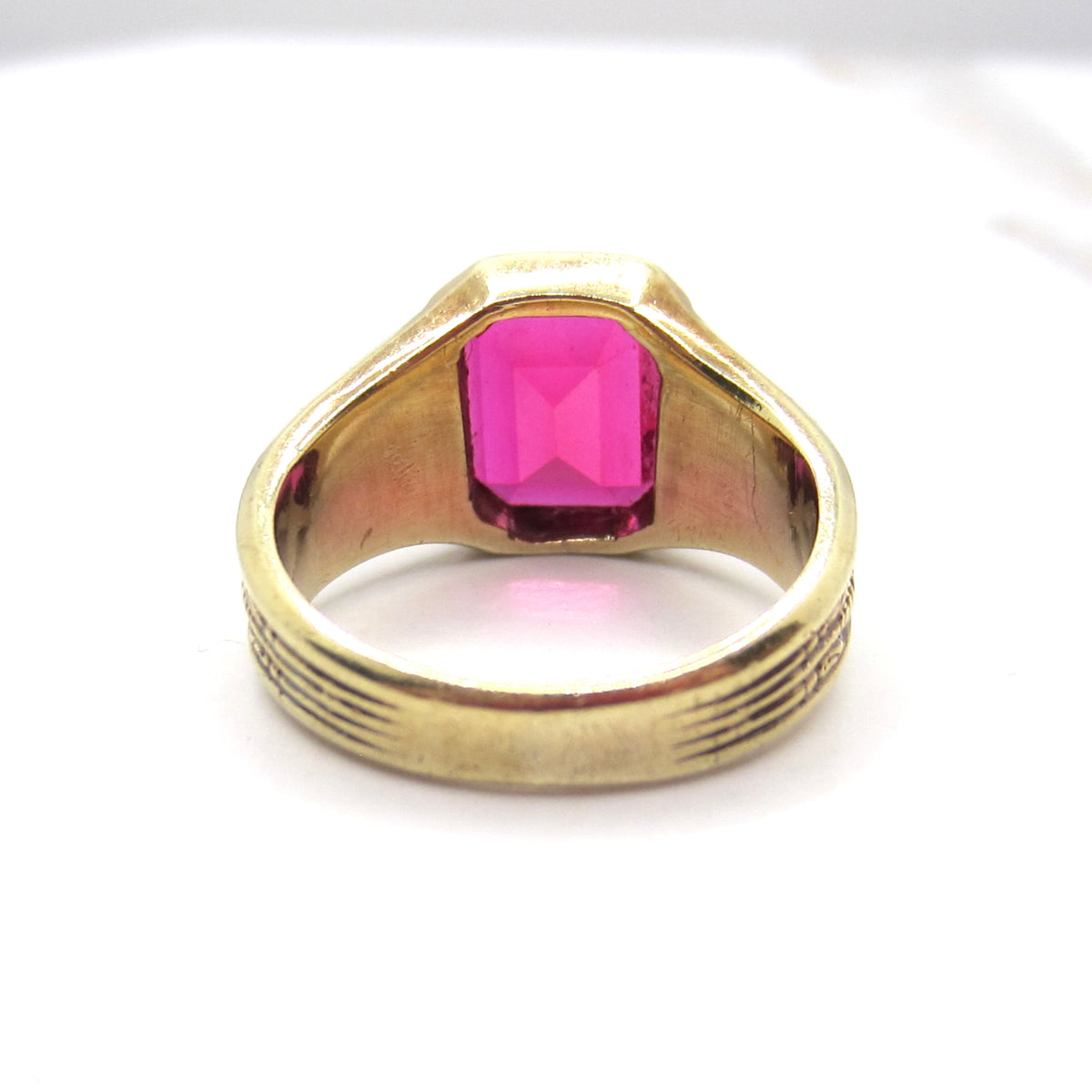 Vintage 14k Gold Art Deco Egyptian Revival Lab Ruby Signet Ring c.1930s